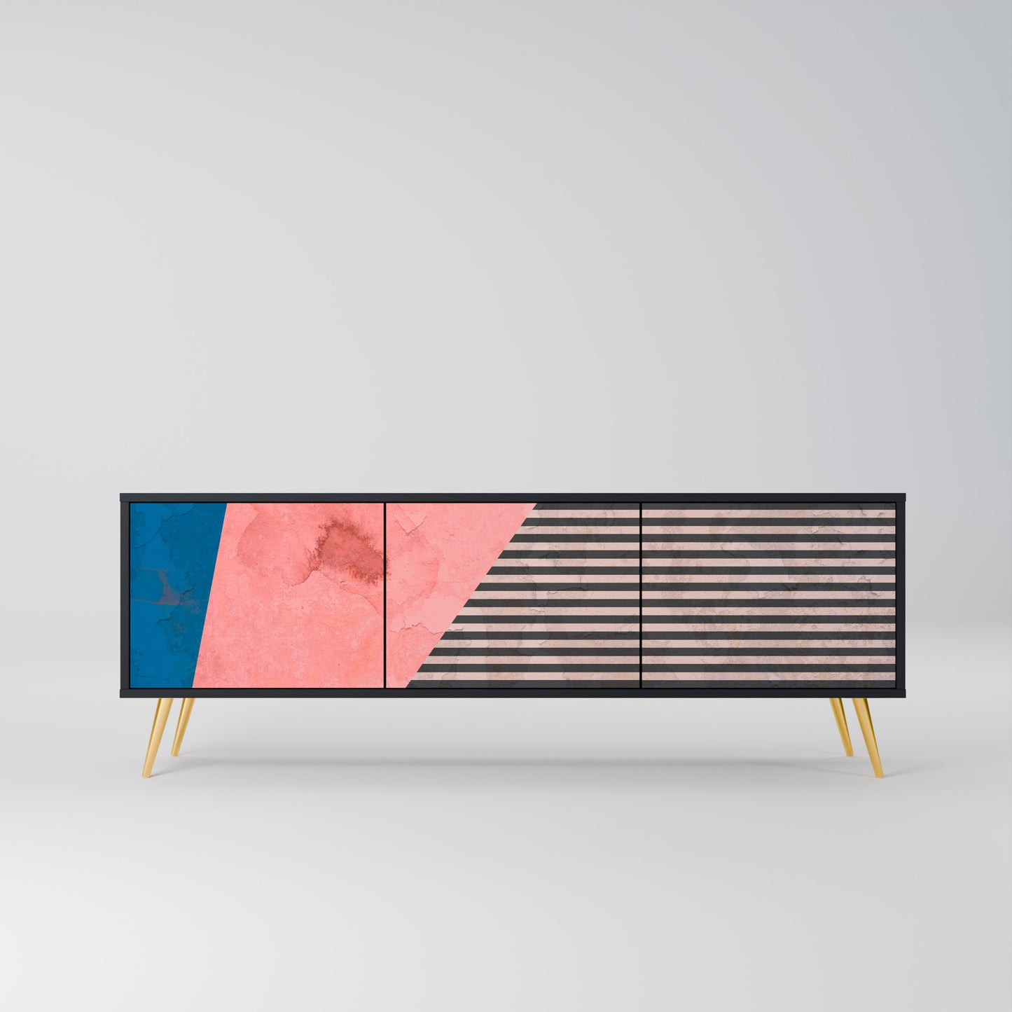 GLAMÖR STRIPE 3-dörrars TV-bänk i svart finish