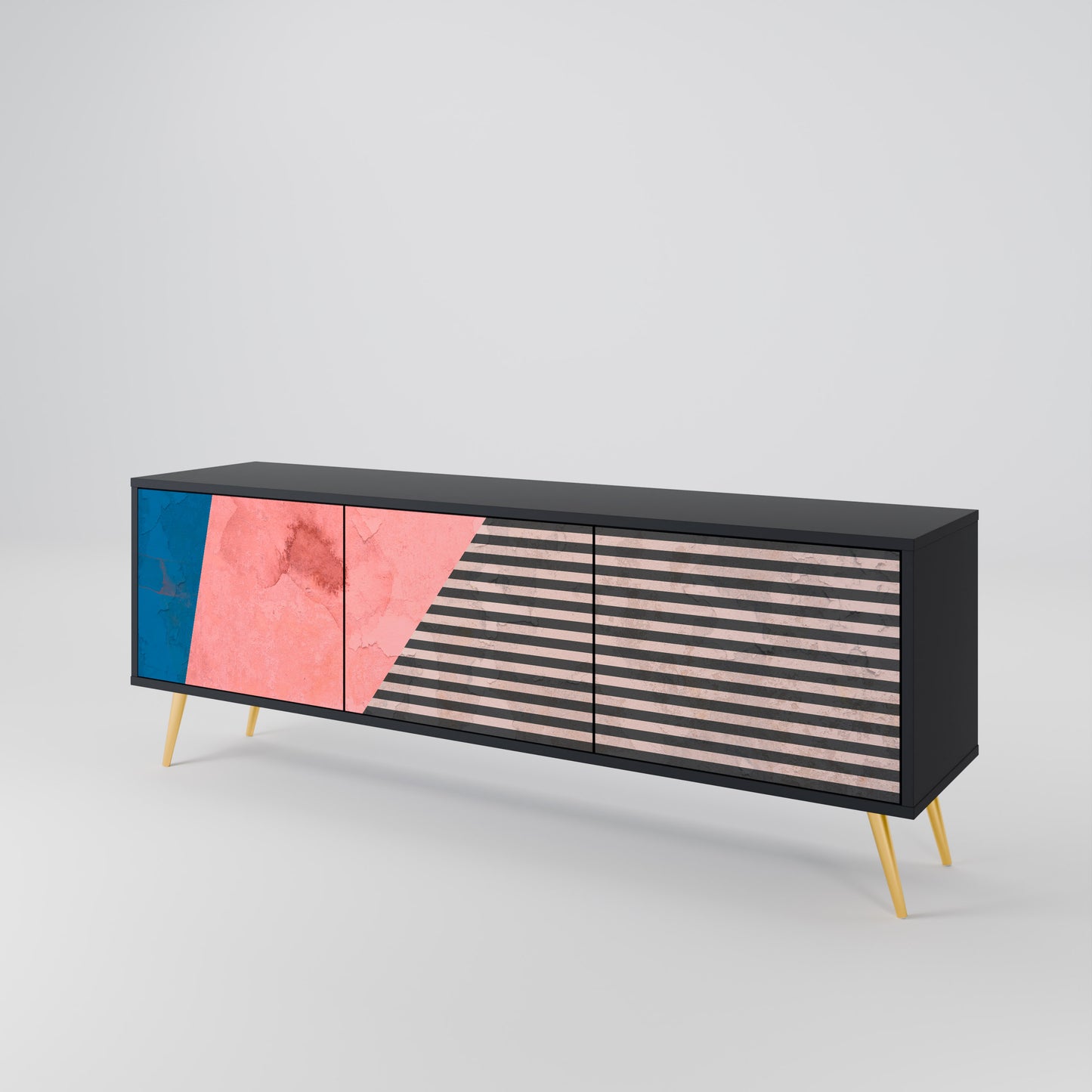 GLAMÖR STRIPE 3-dörrars TV-bänk i svart finish