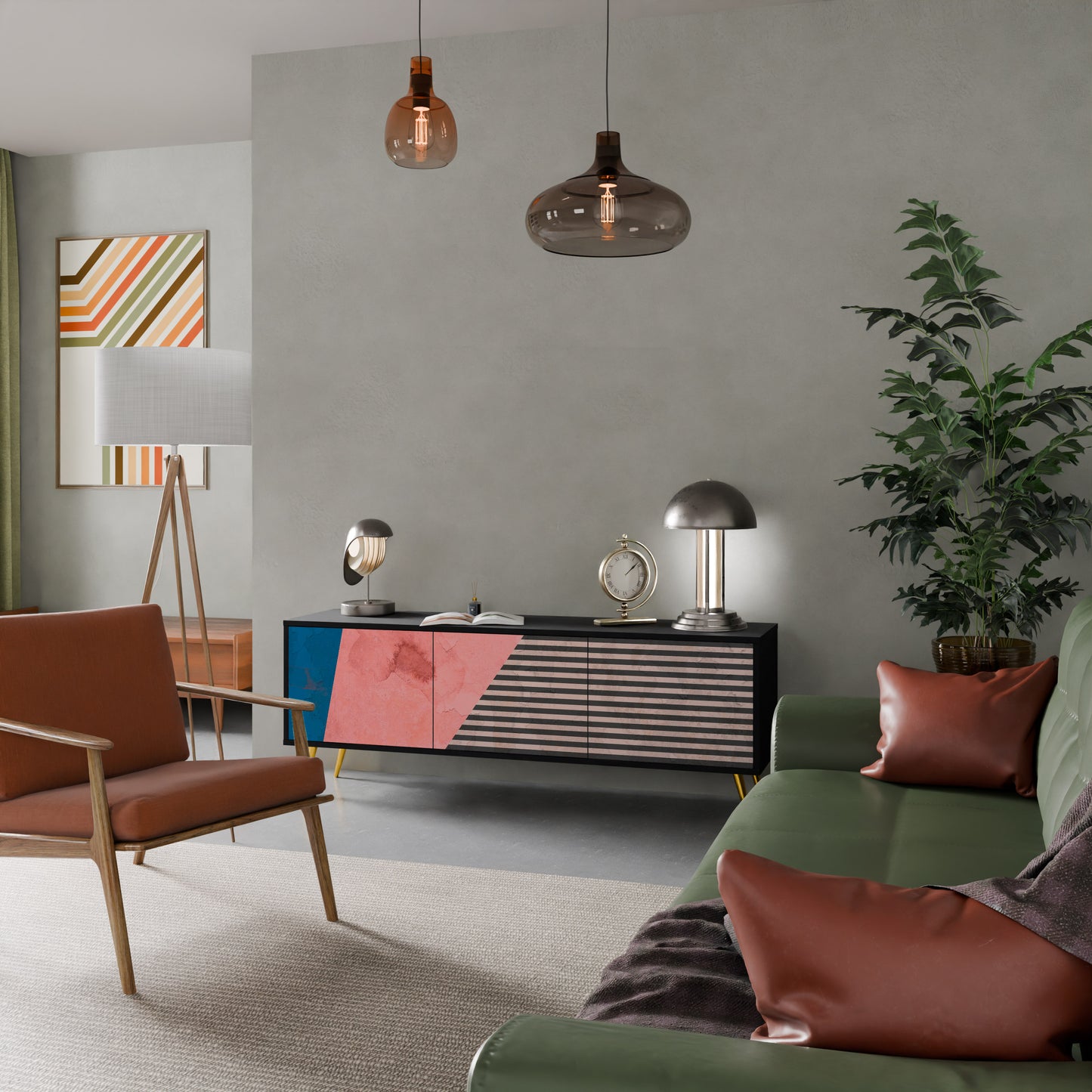 GLAMÖR STRIPE 3-dörrars TV-bänk i svart finish