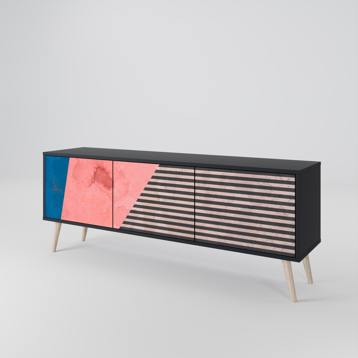 GLAMÖR STRIPE 3-dörrars TV-bänk i svart finish