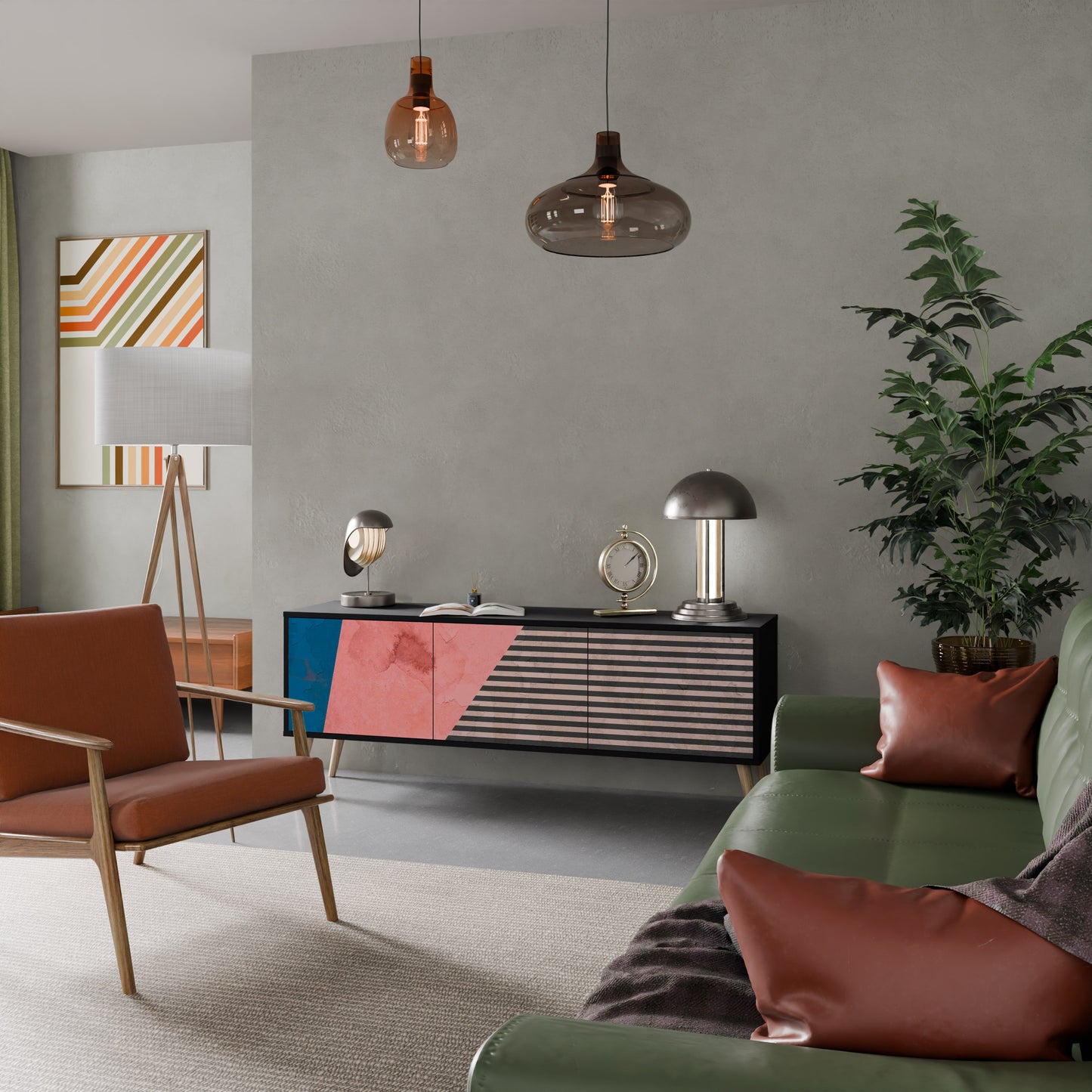 GLAMÖR STRIPE 3-dörrars TV-bänk i svart finish