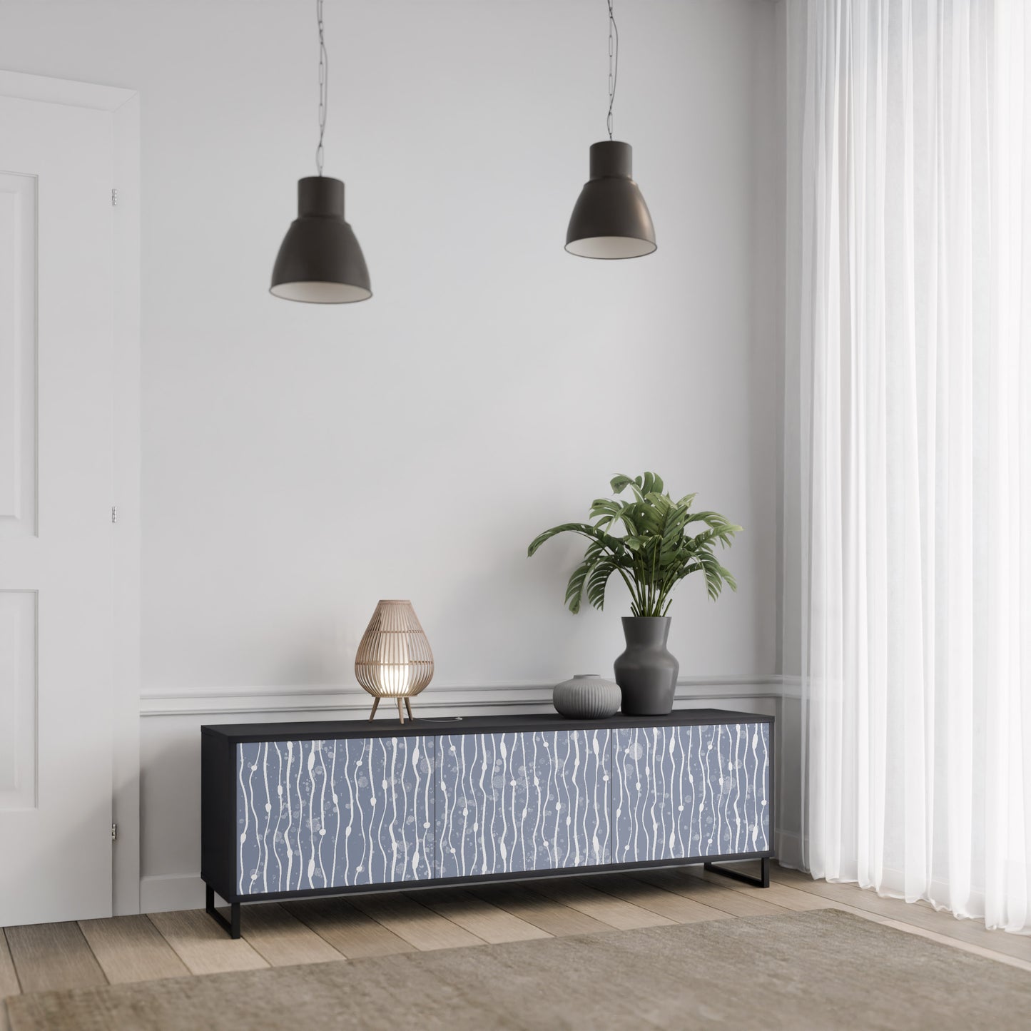 GRAPHITE RAIN 3-dörrars TV-bänk i svart finish