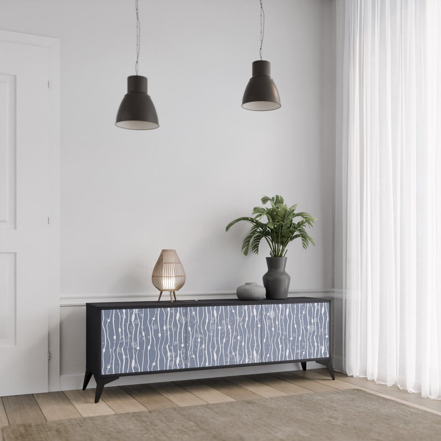 GRAPHITE RAIN 3-dörrars TV-bänk i svart finish
