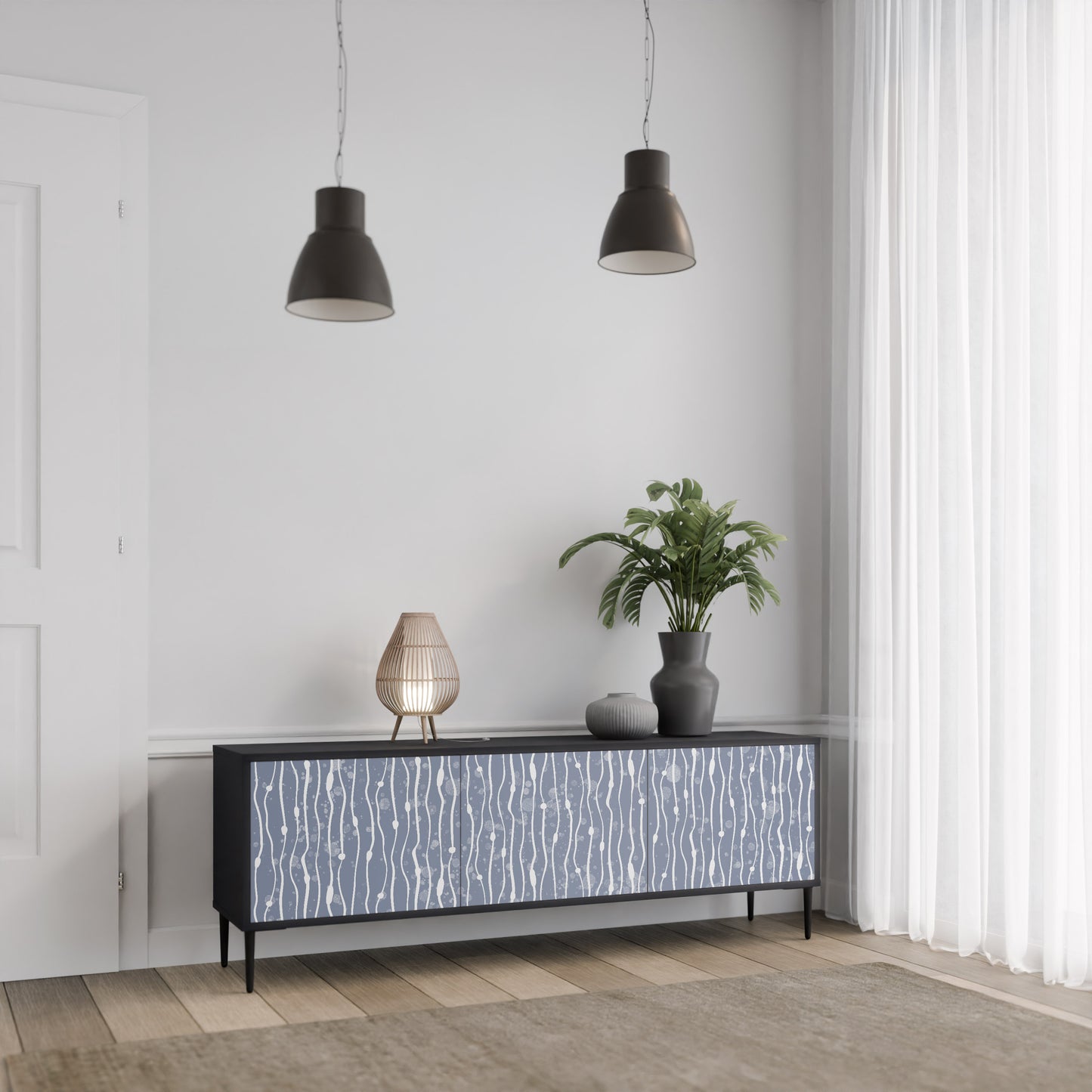 GRAPHITE RAIN 3-dörrars TV-bänk i svart finish