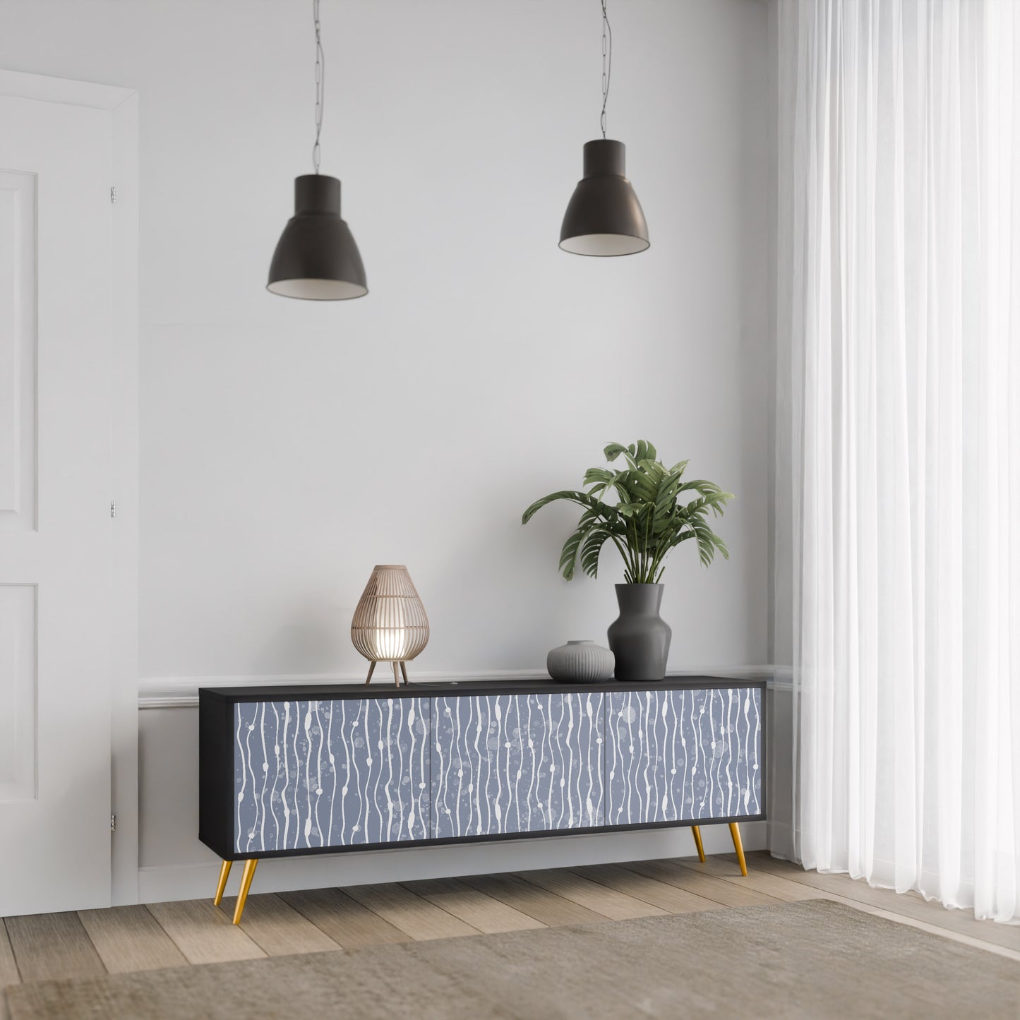 GRAPHITE RAIN 3-dörrars TV-bänk i svart finish