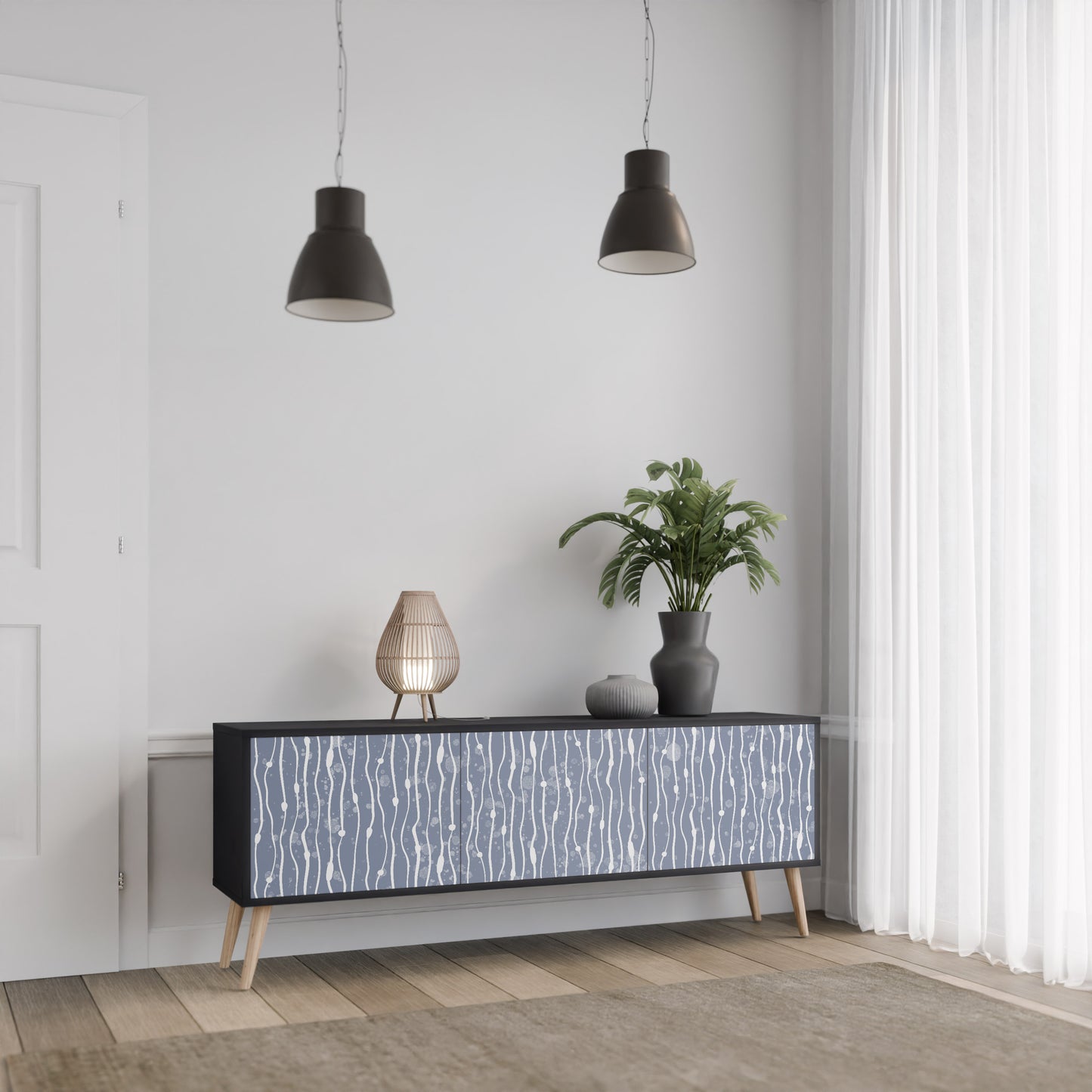 GRAPHITE RAIN 3-dörrars TV-bänk i svart finish