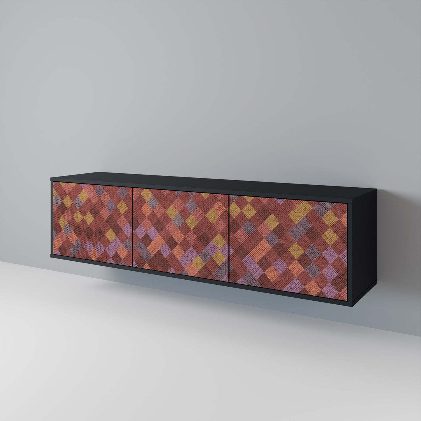 PAINTED SQUARES 3-dörrars TV-bänk i svart finish