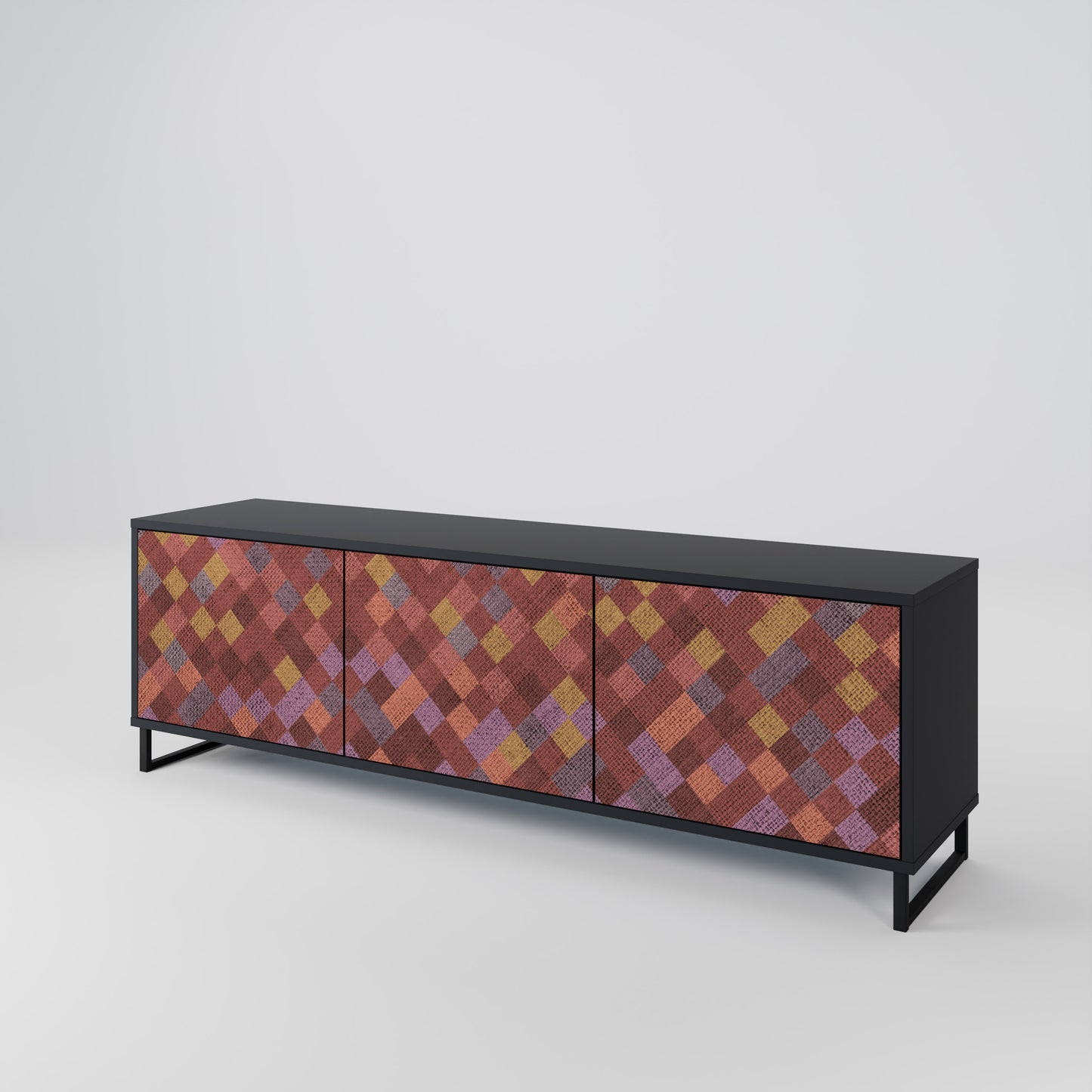 PAINTED SQUARES 3-dörrars TV-bänk i svart finish