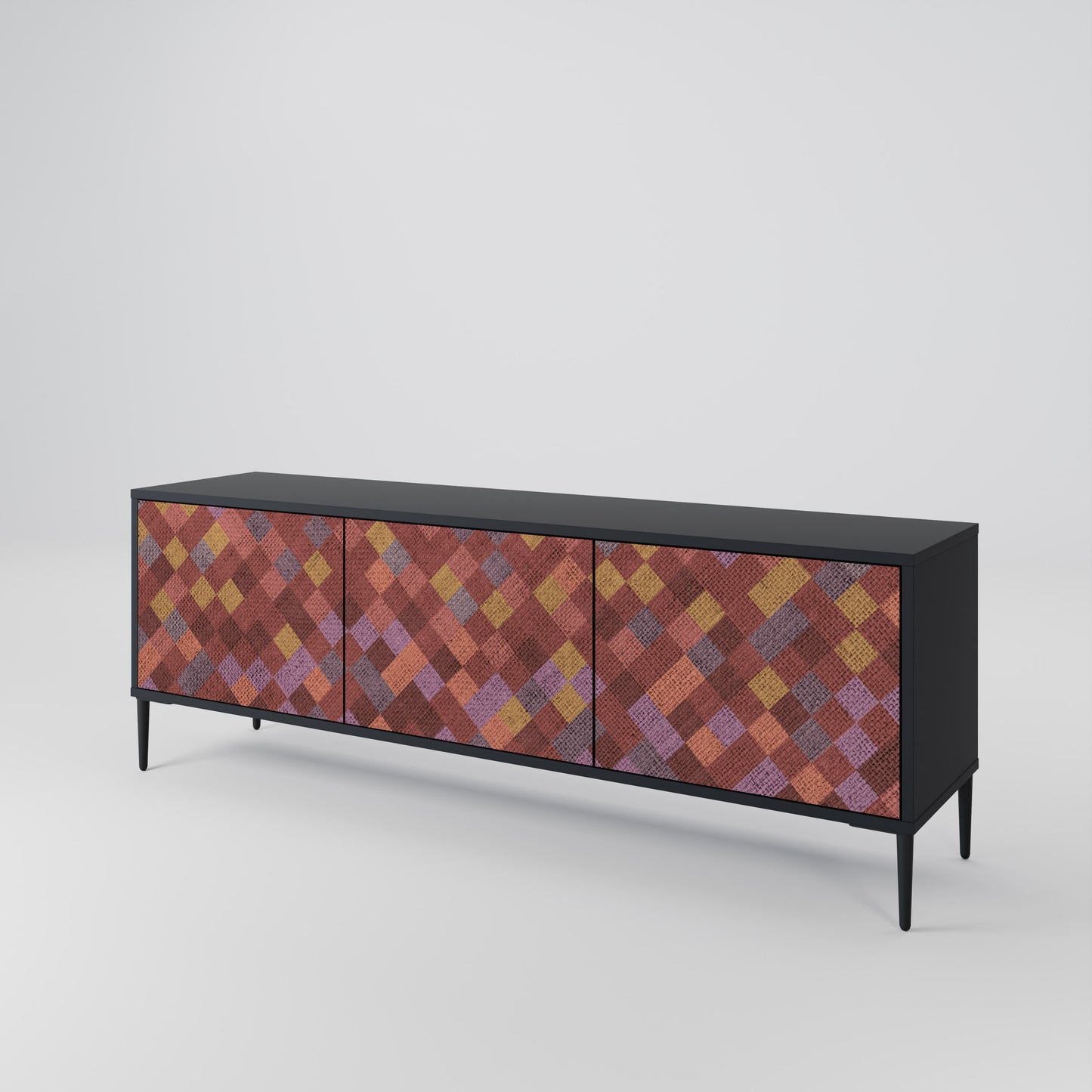 PAINTED SQUARES 3-dörrars TV-bänk i svart finish