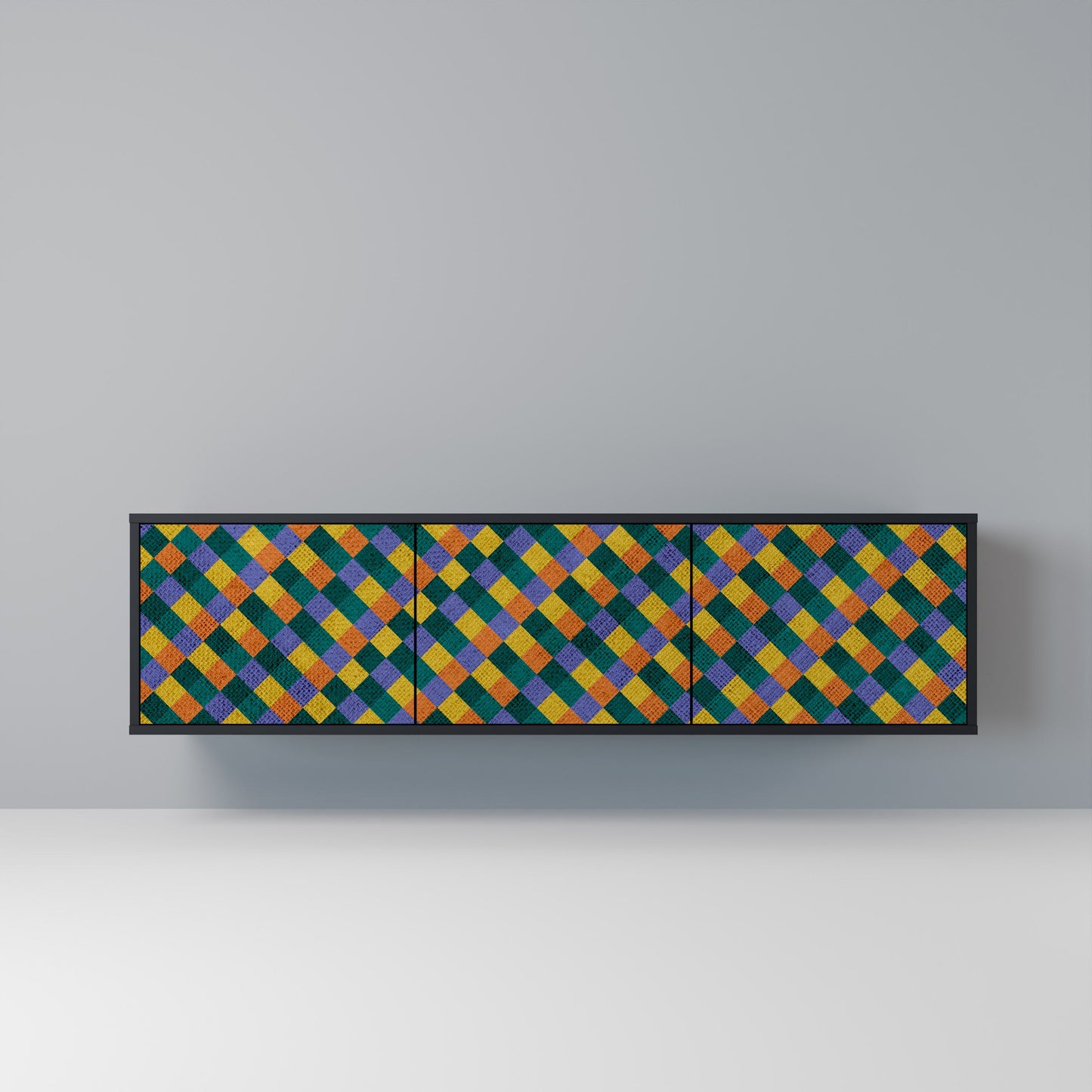 PAINTED SQUARES MIX 3-dörrars TV-bänk i svart finish