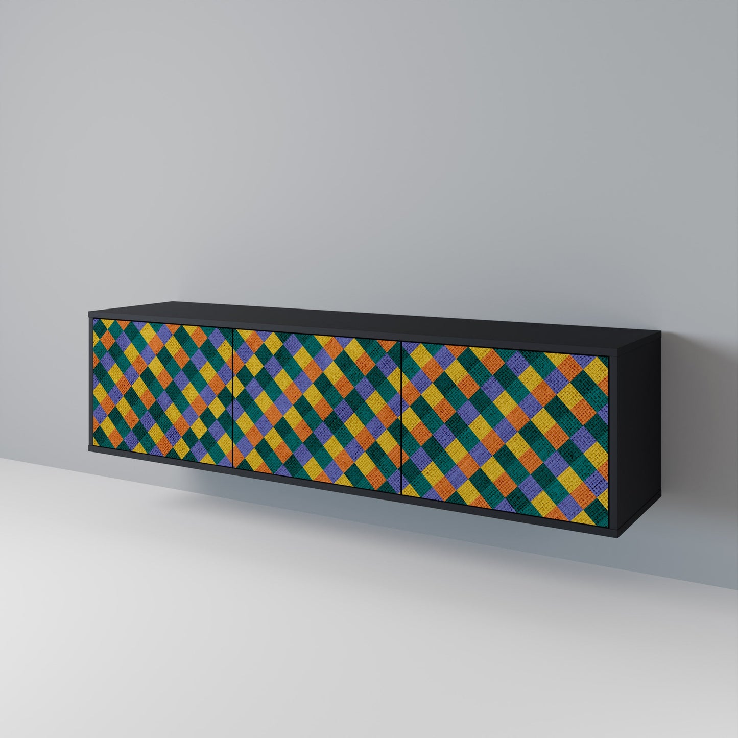 PAINTED SQUARES MIX 3-dörrars TV-bänk i svart finish