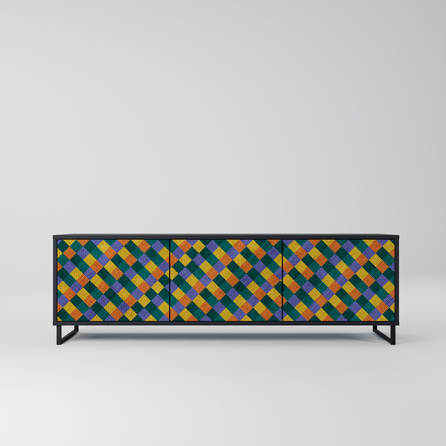PAINTED SQUARES MIX 3-dörrars TV-bänk i svart finish