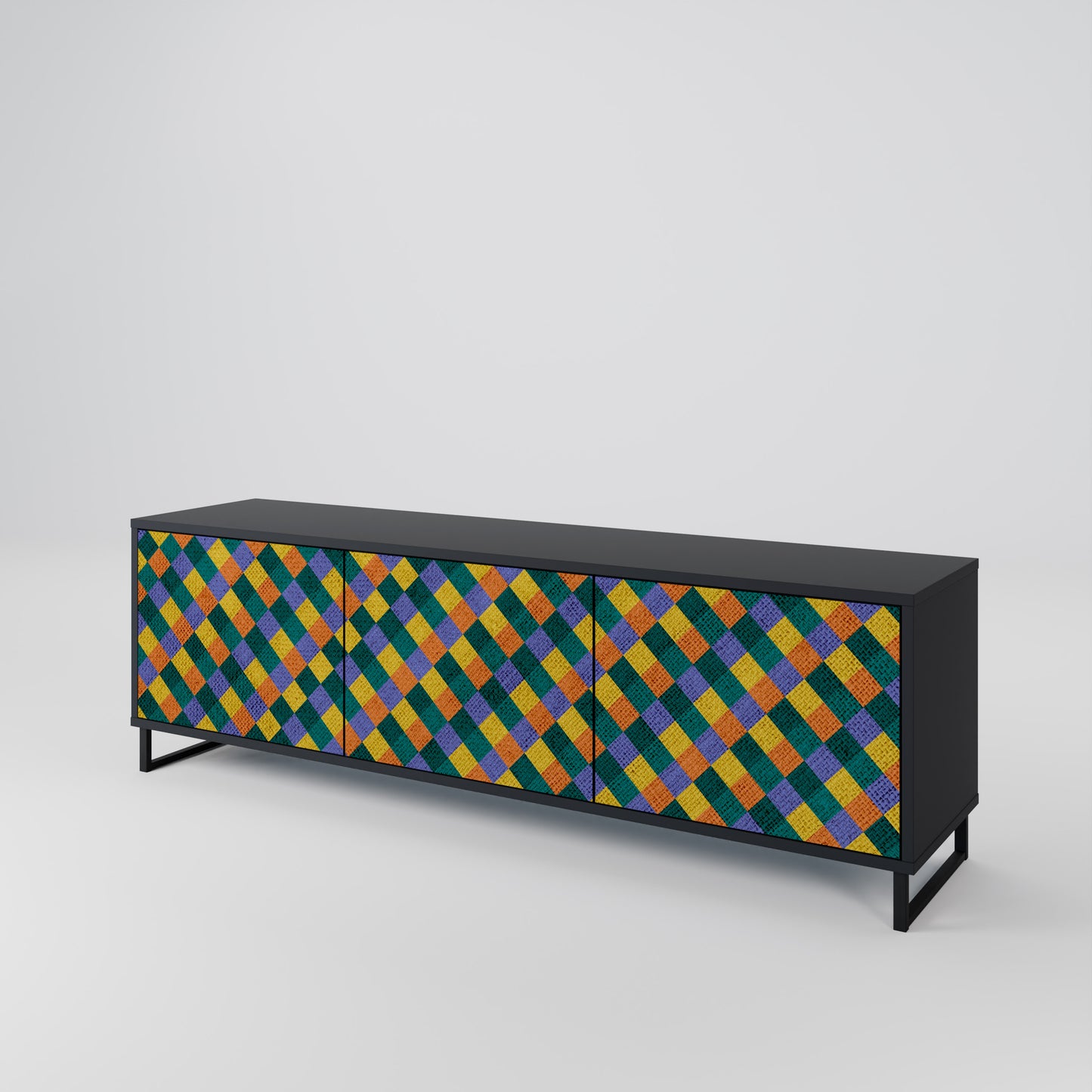 PAINTED SQUARES MIX 3-dörrars TV-bänk i svart finish