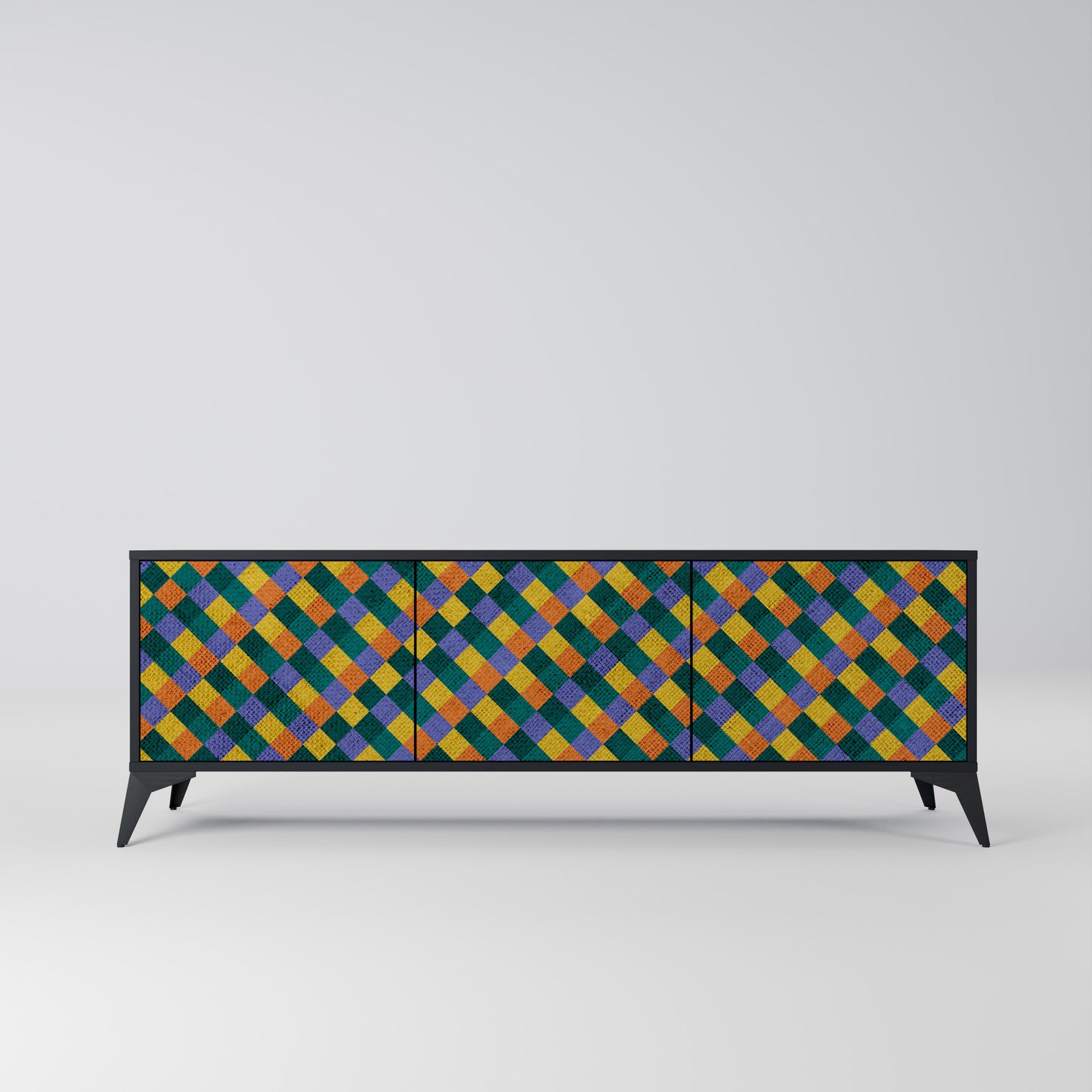PAINTED SQUARES MIX 3-dörrars TV-bänk i svart finish