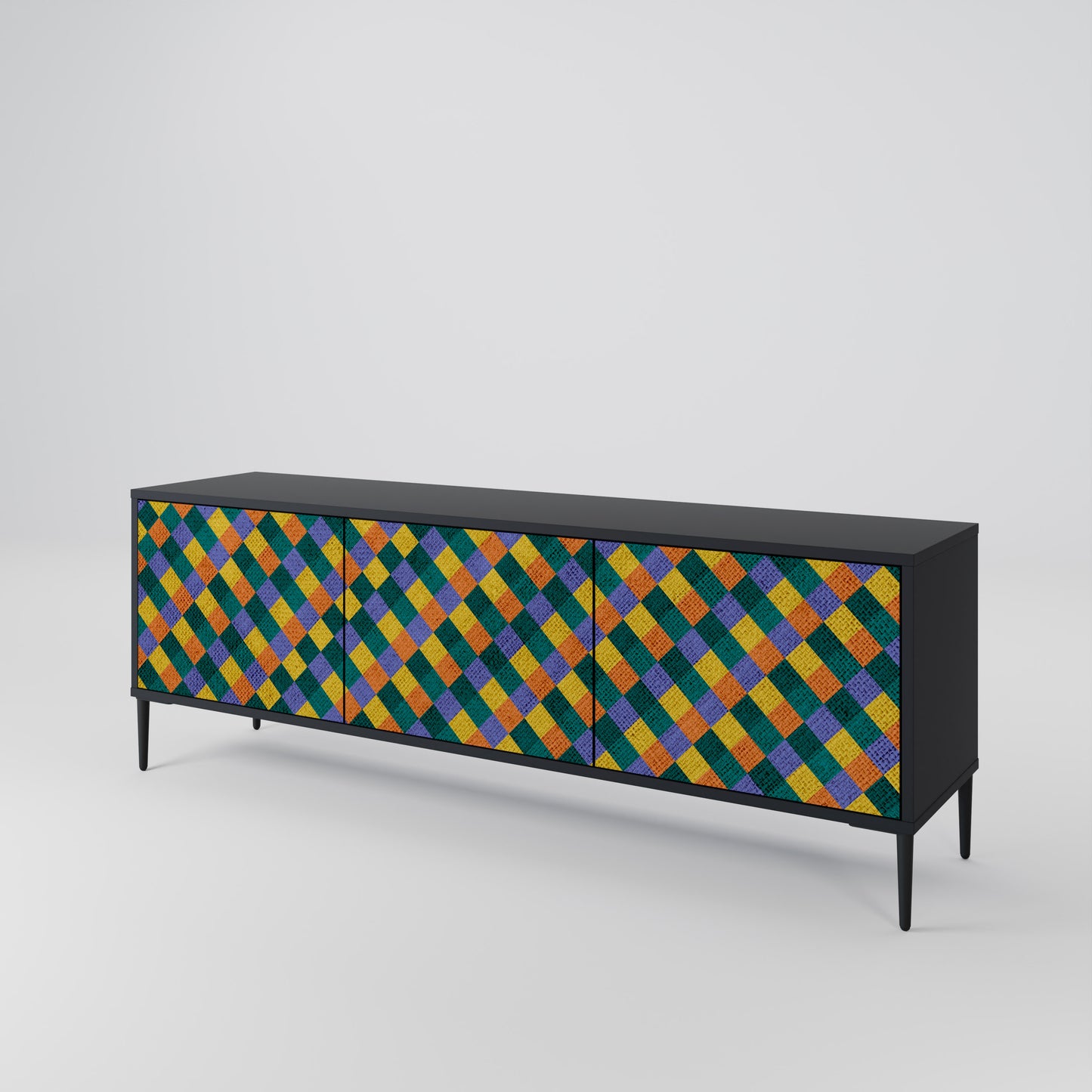 PAINTED SQUARES MIX 3-dörrars TV-bänk i svart finish