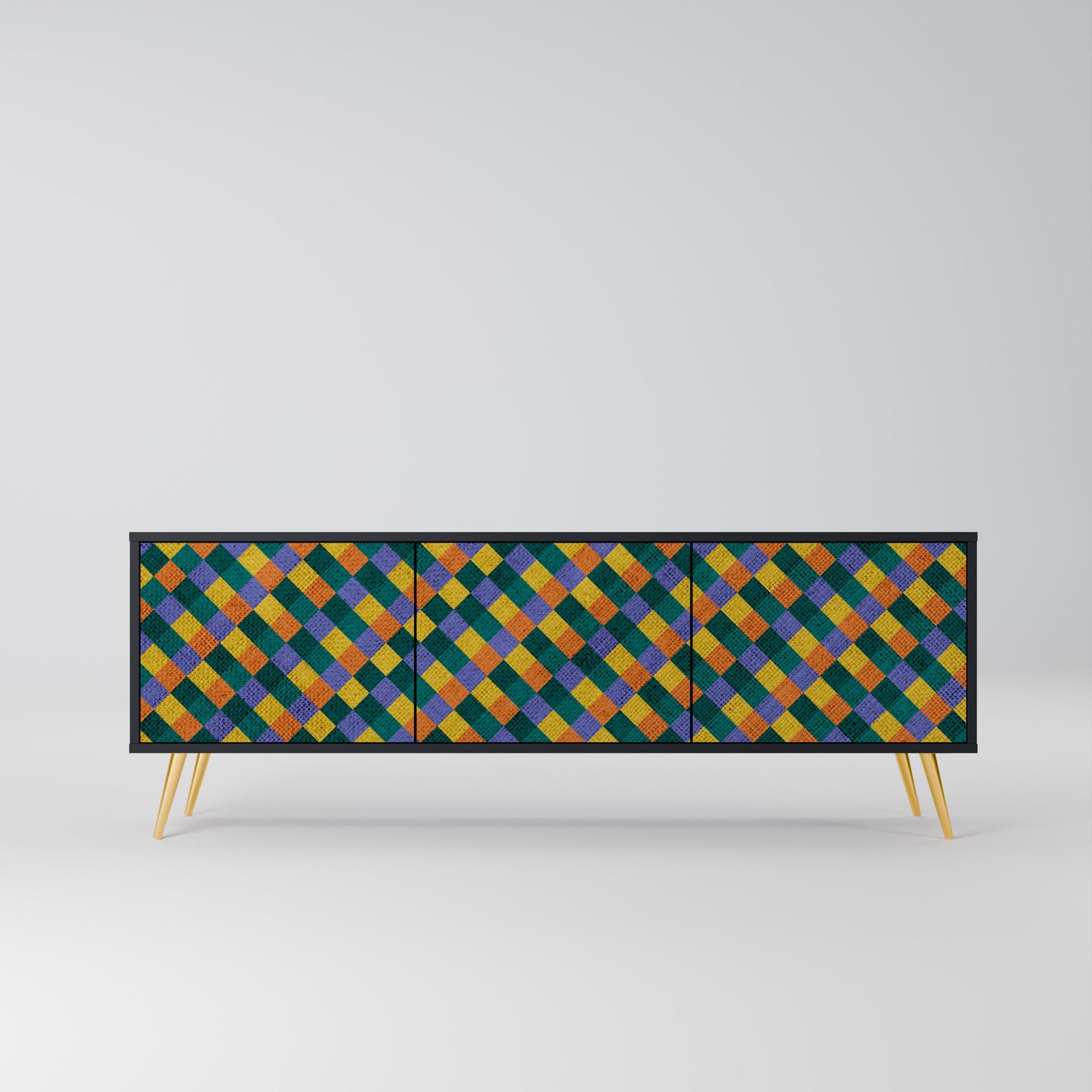 PAINTED SQUARES MIX 3-dörrars TV-bänk i svart finish