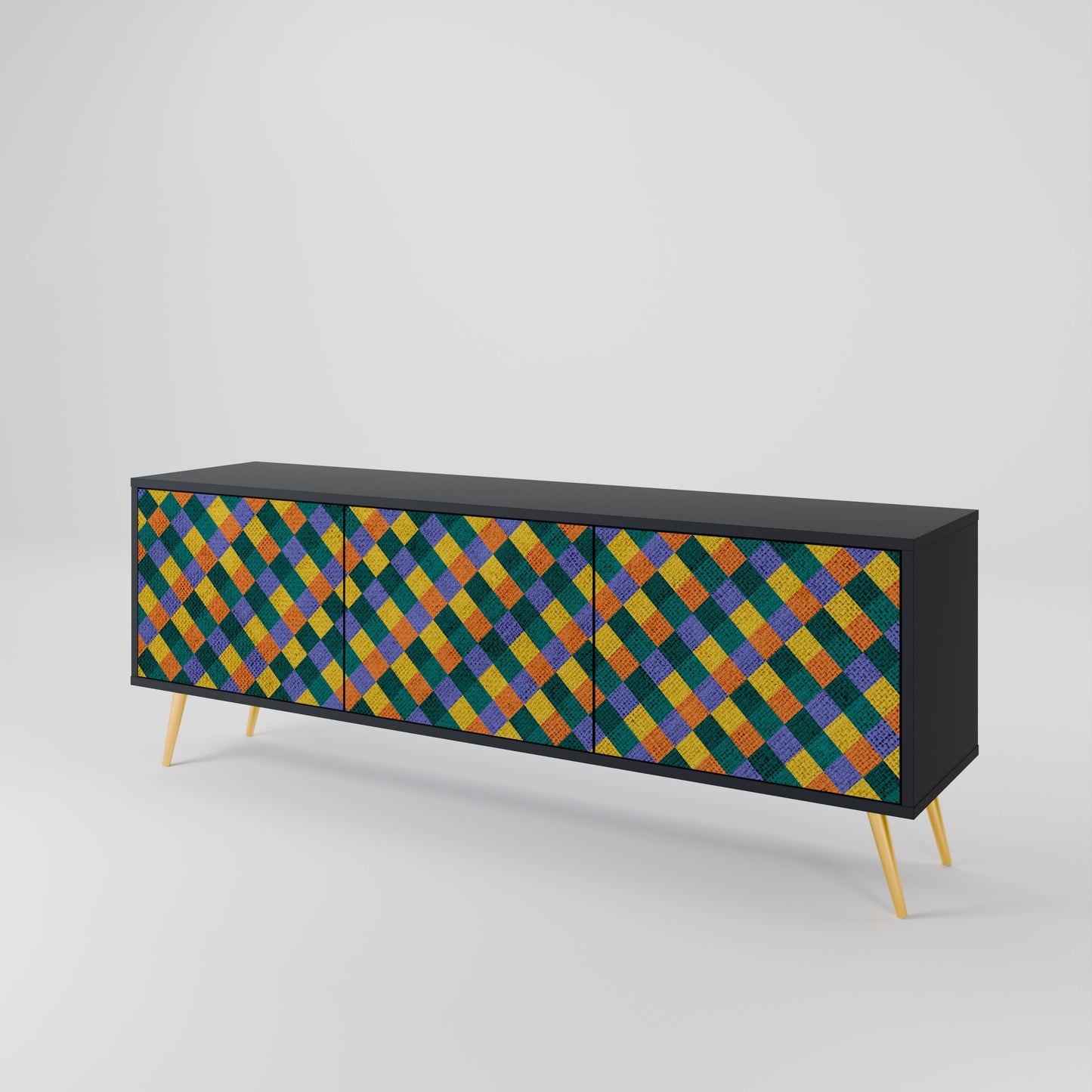 PAINTED SQUARES MIX 3-dörrars TV-bänk i svart finish