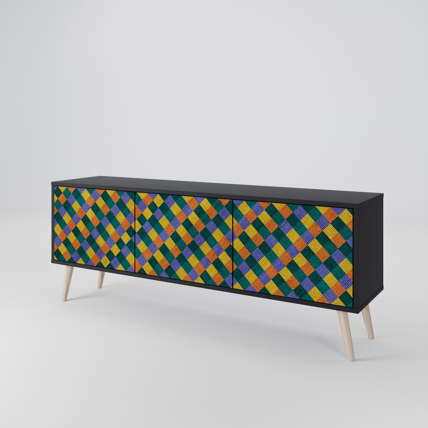 PAINTED SQUARES MIX 3-dörrars TV-bänk i svart finish