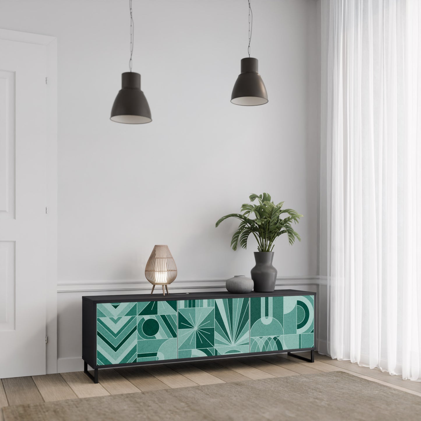 HARMONIC GRID 3-dörrars TV-bänk i svart finish