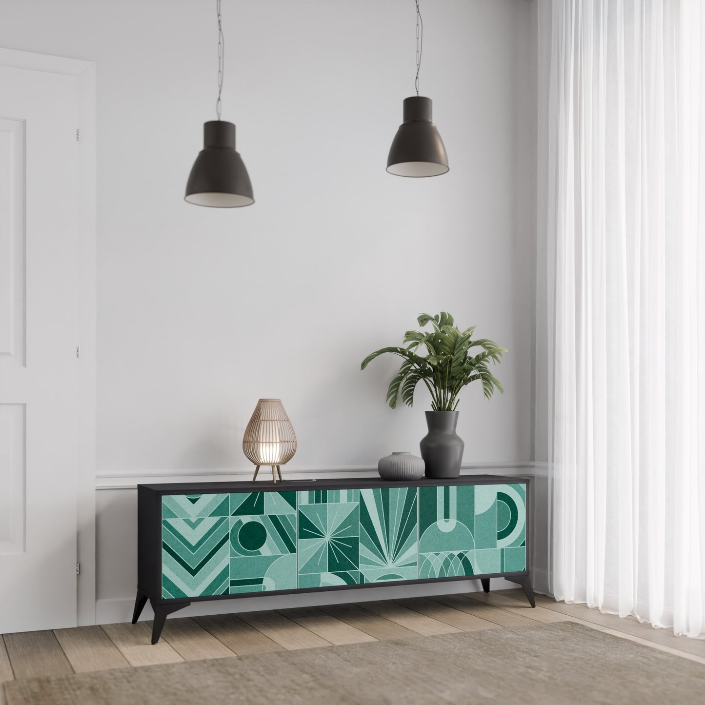 HARMONIC GRID 3-dörrars TV-bänk i svart finish