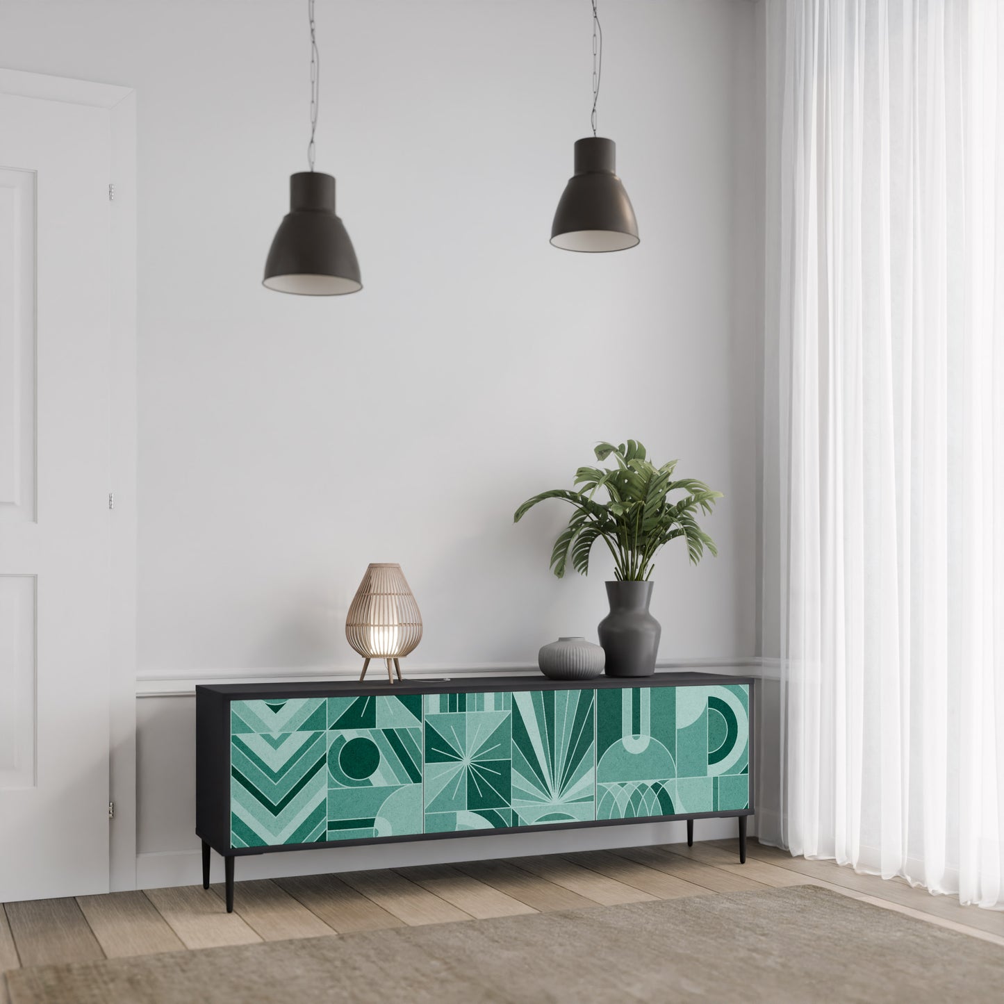 HARMONIC GRID 3-dörrars TV-bänk i svart finish