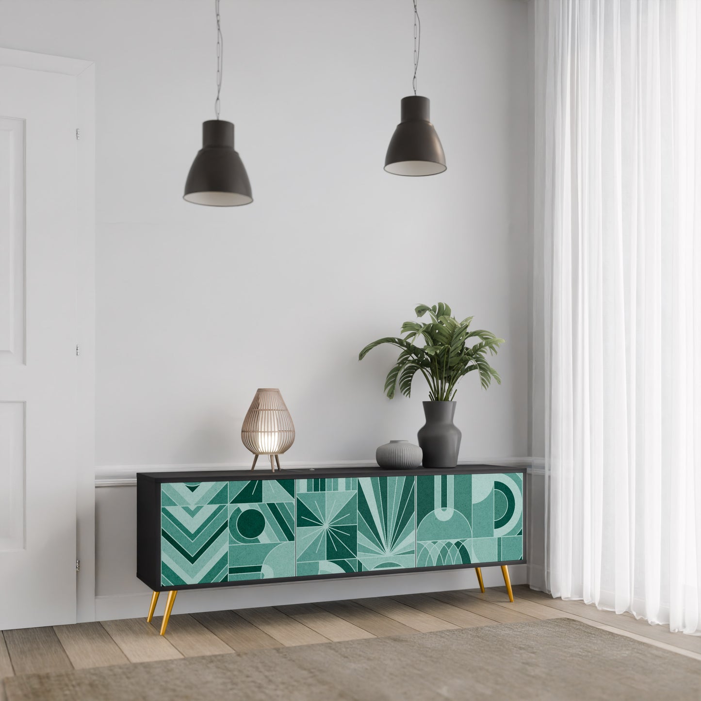 HARMONIC GRID 3-dörrars TV-bänk i svart finish