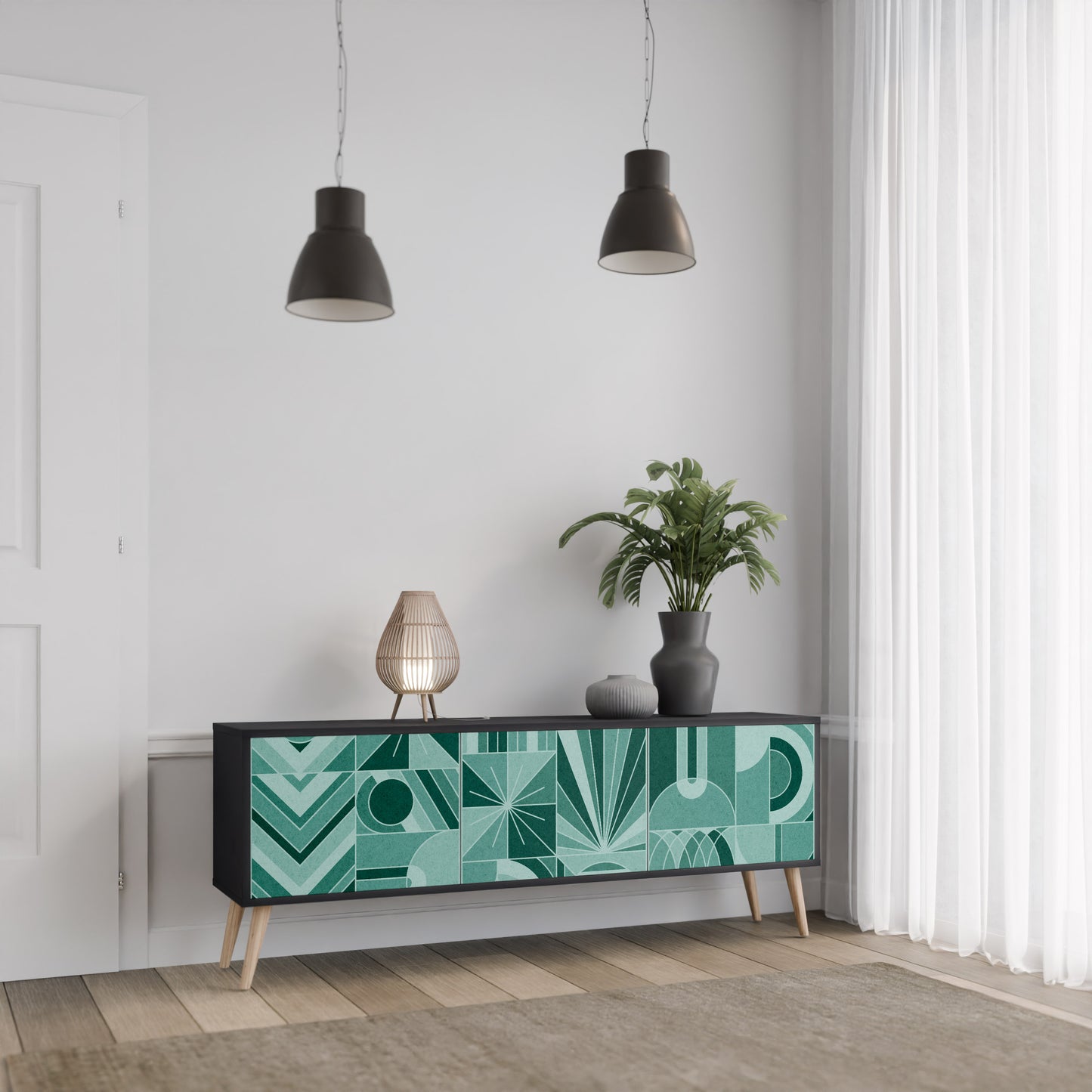 HARMONIC GRID 3-dörrars TV-bänk i svart finish