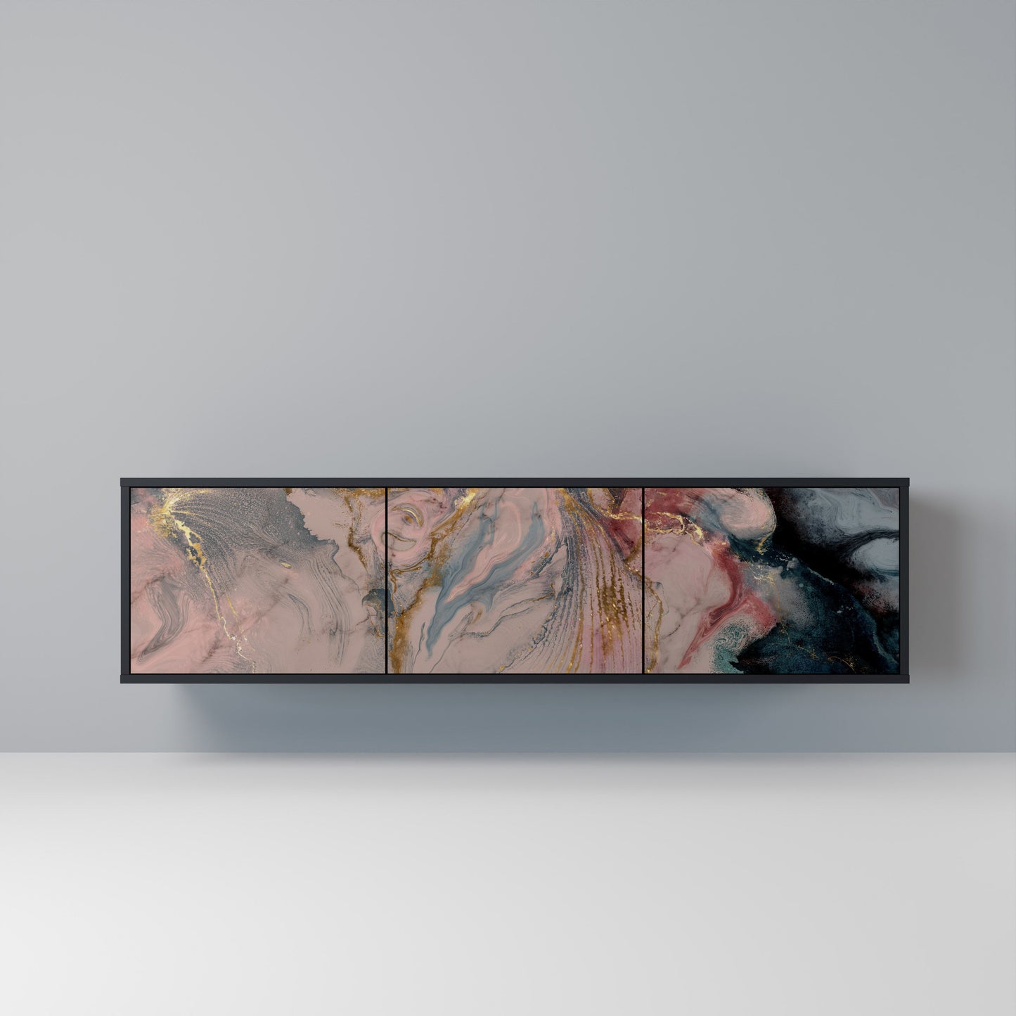 GILDED SWIRLS 3-dörrars TV-bänk i svart finish