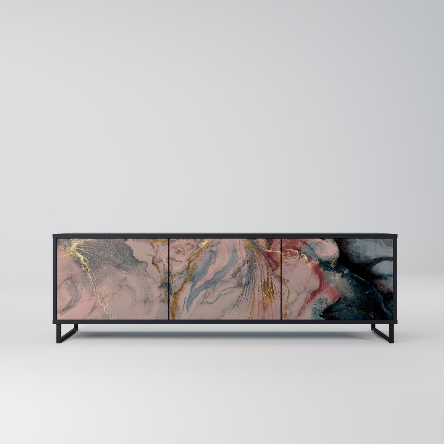 GILDED SWIRLS 3-dörrars TV-bänk i svart finish