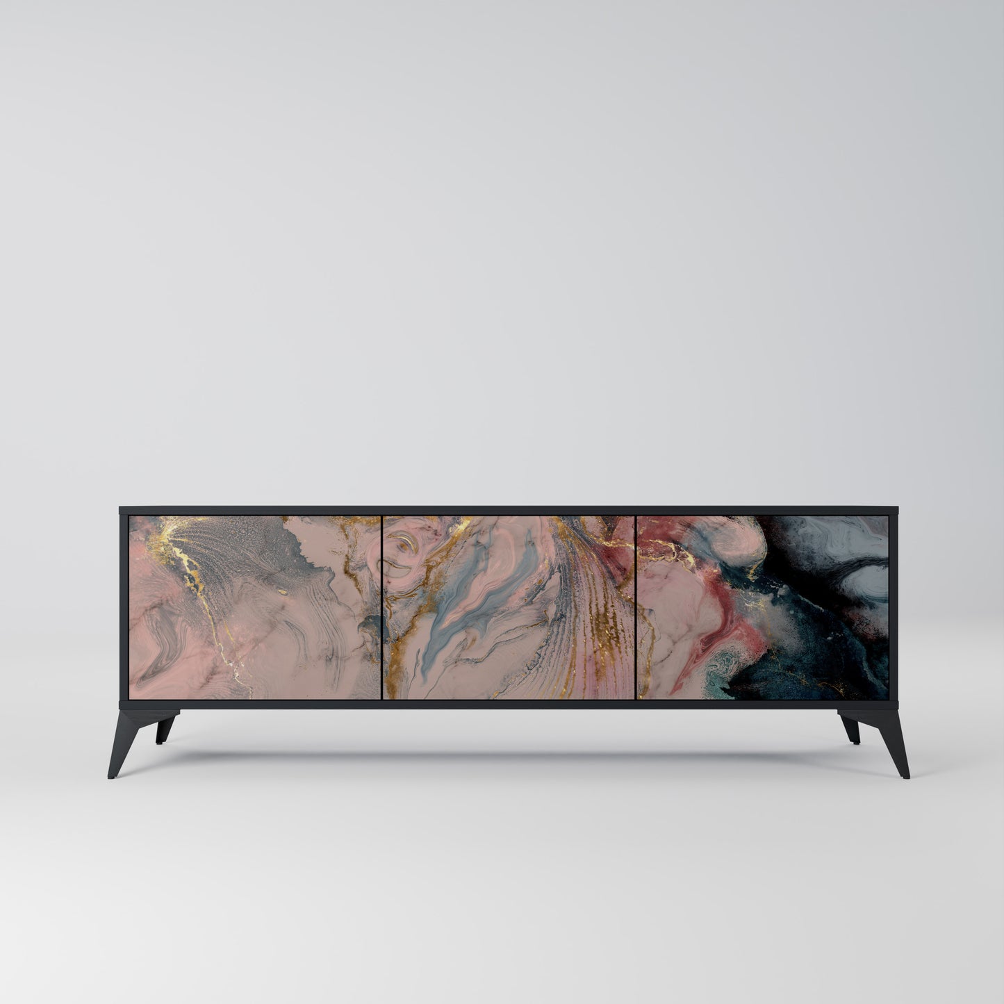 GILDED SWIRLS 3-dörrars TV-bänk i svart finish