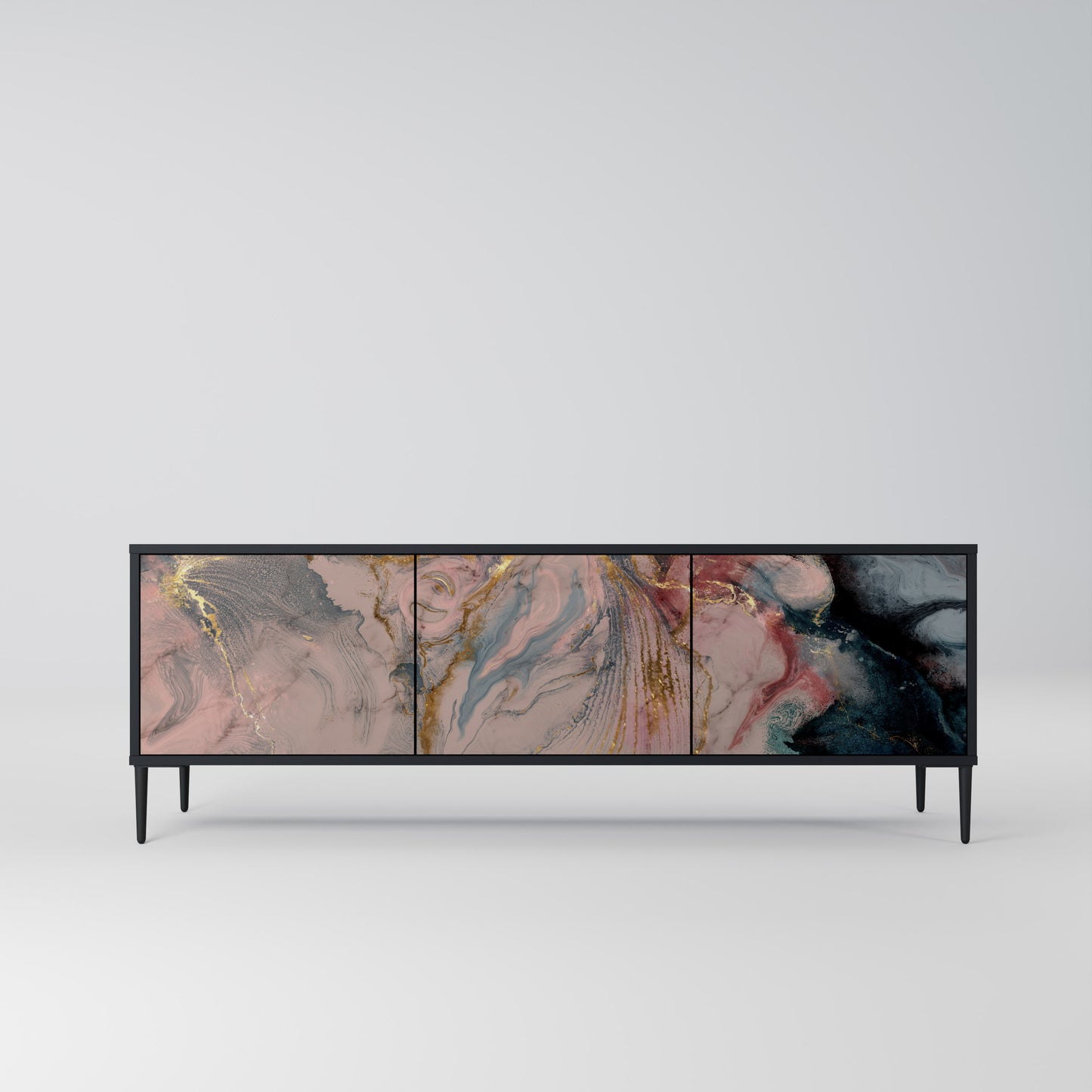 GILDED SWIRLS 3-dörrars TV-bänk i svart finish