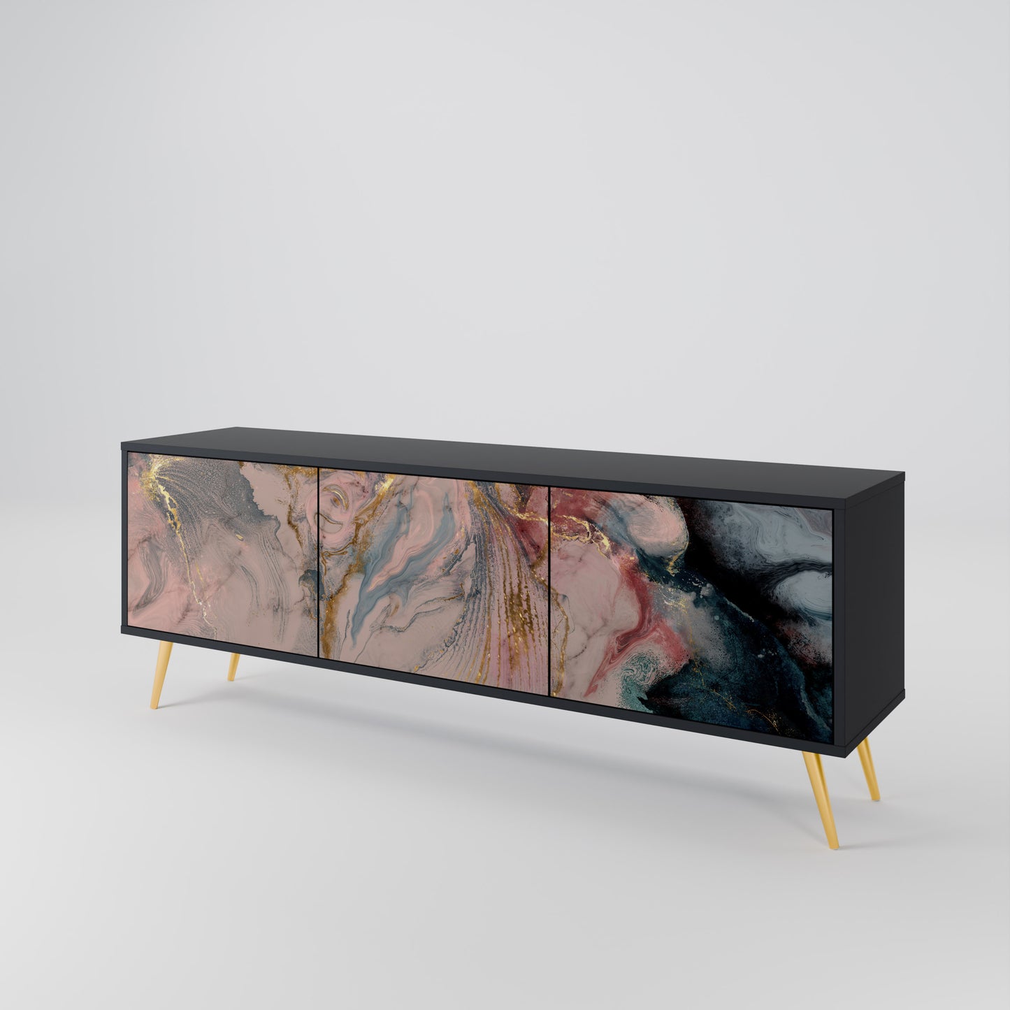 GILDED SWIRLS 3-dörrars TV-bänk i svart finish
