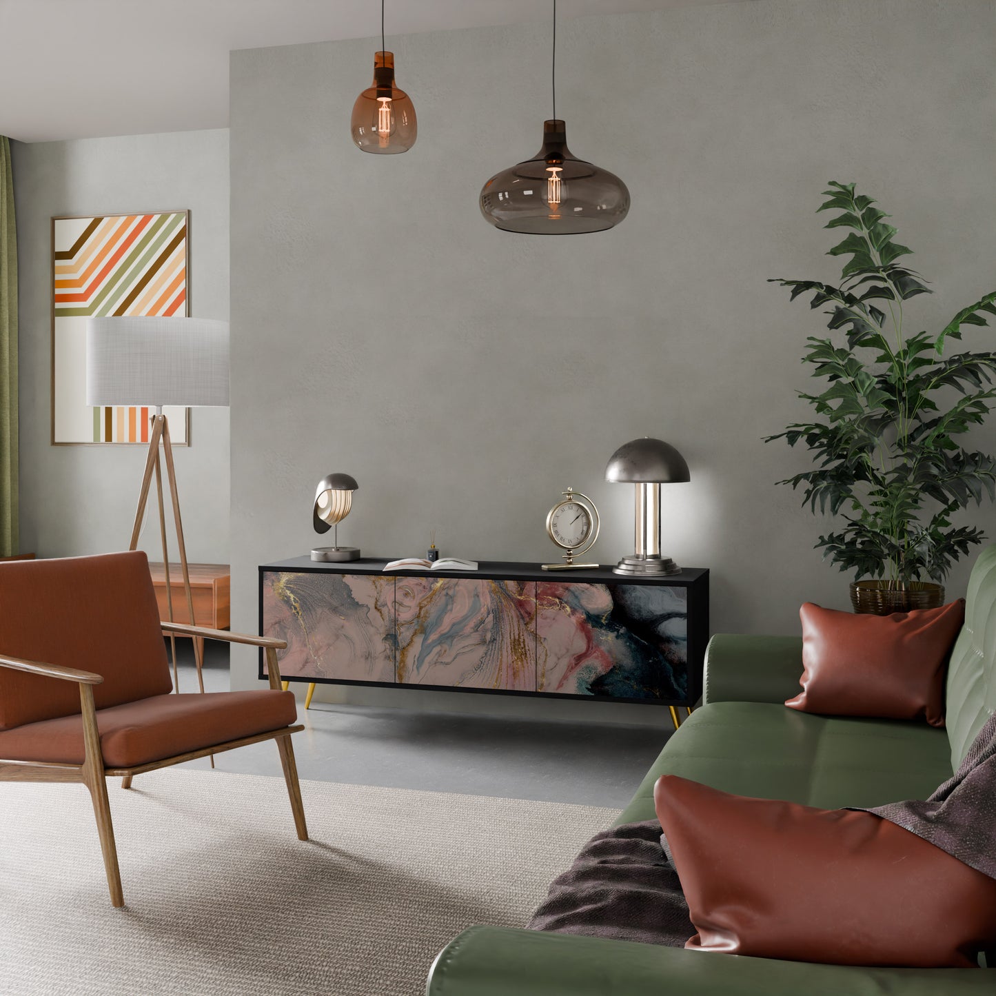 GILDED SWIRLS 3-dörrars TV-bänk i svart finish