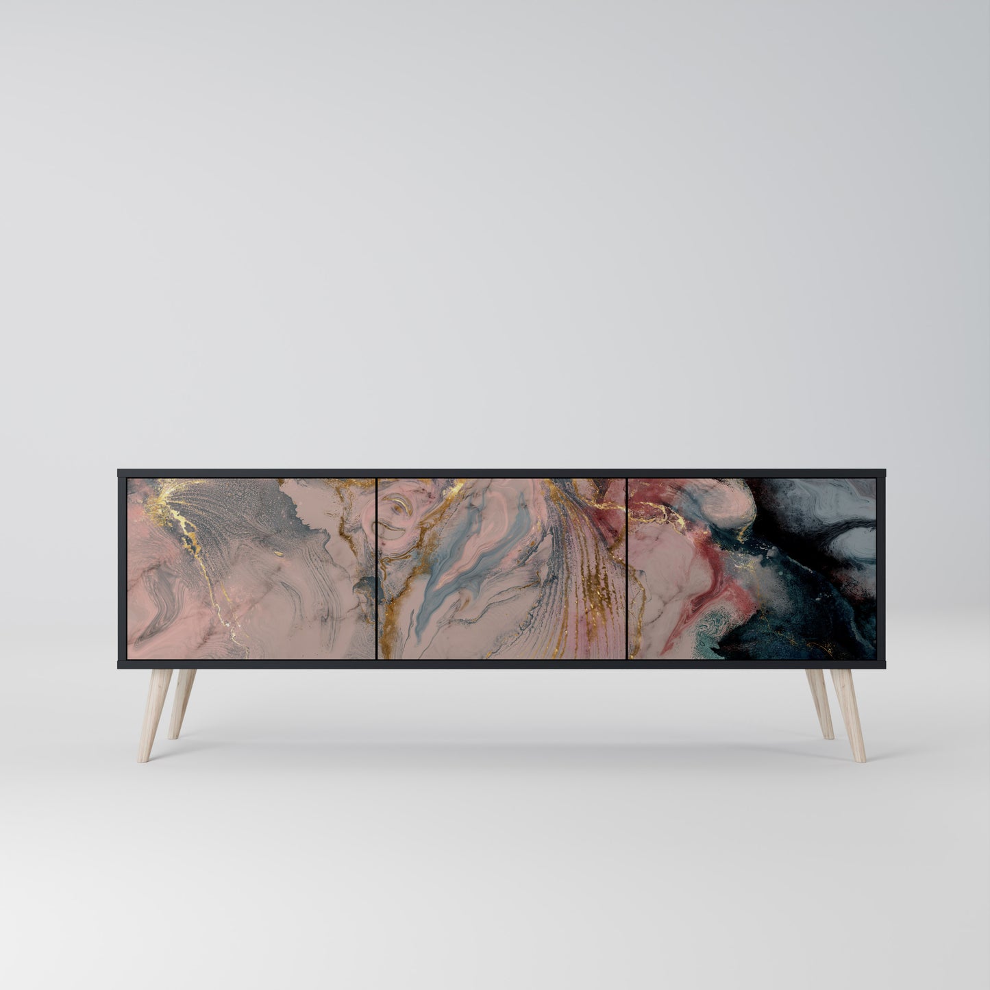GILDED SWIRLS 3-dörrars TV-bänk i svart finish
