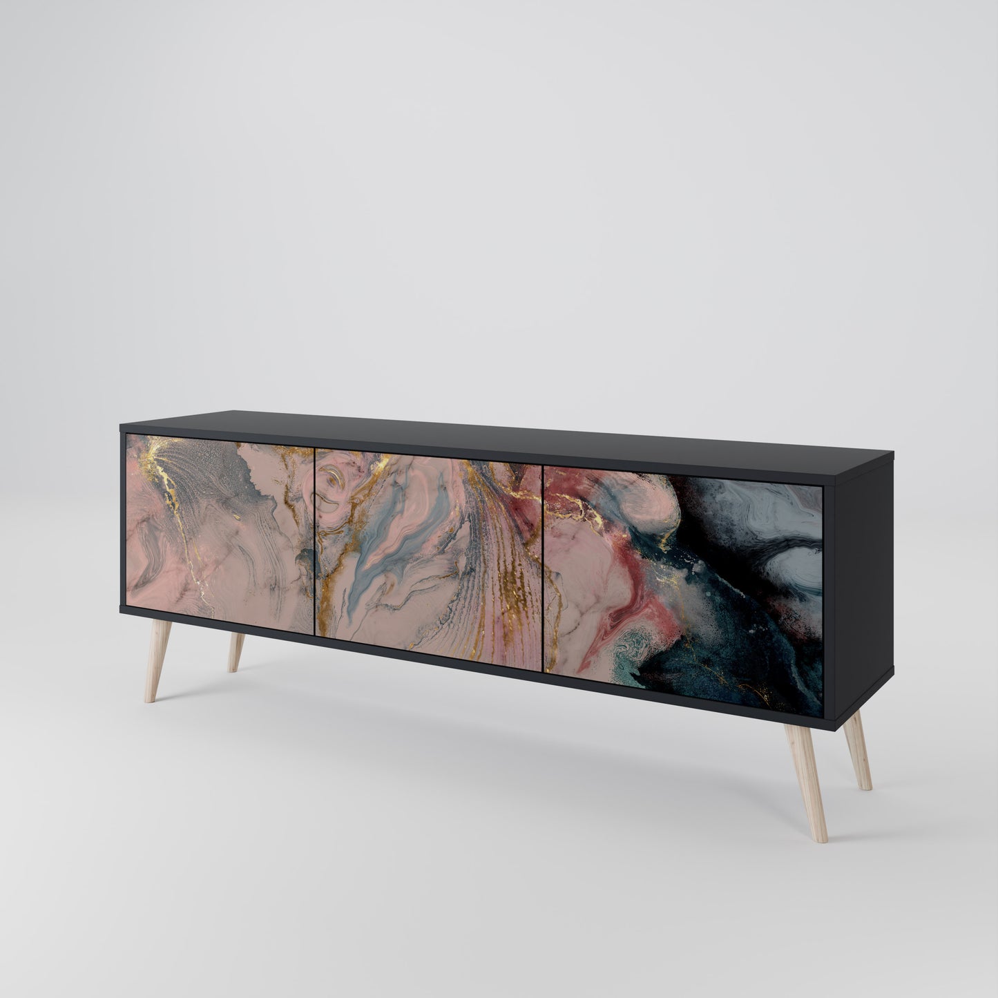 GILDED SWIRLS 3-dörrars TV-bänk i svart finish