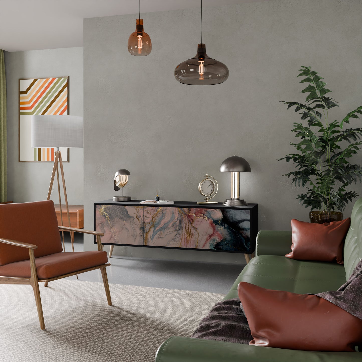 GILDED SWIRLS 3-dörrars TV-bänk i svart finish