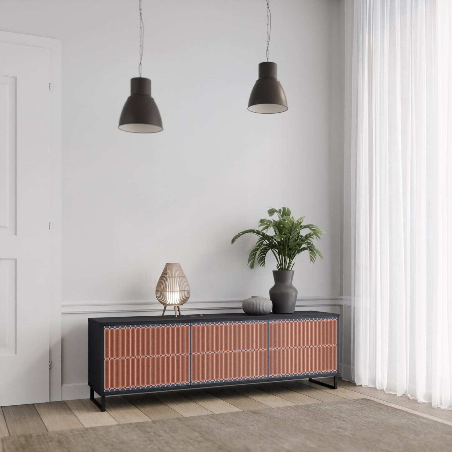 HYPNOTIC GATE 3-dörrars TV-bänk i svart finish