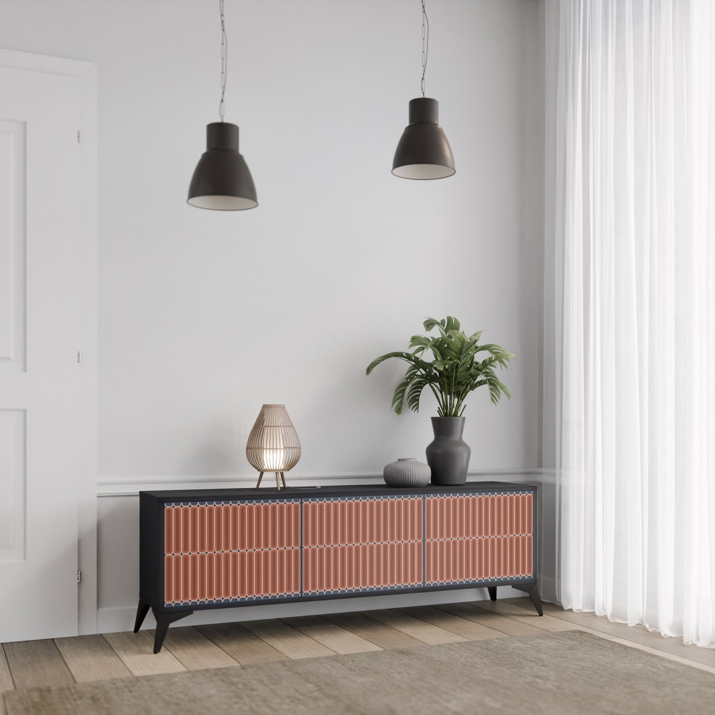 HYPNOTIC GATE 3-dörrars TV-bänk i svart finish