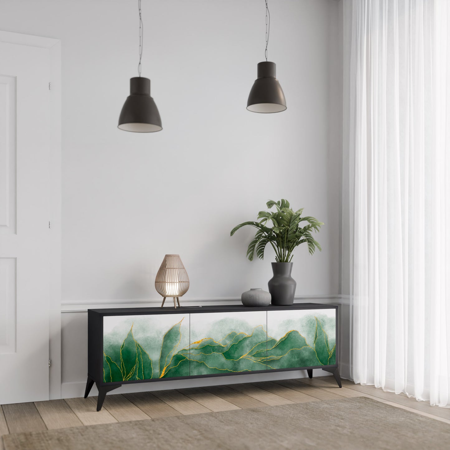 DYR NATURE 3-dörrars TV-bänk i svart finish