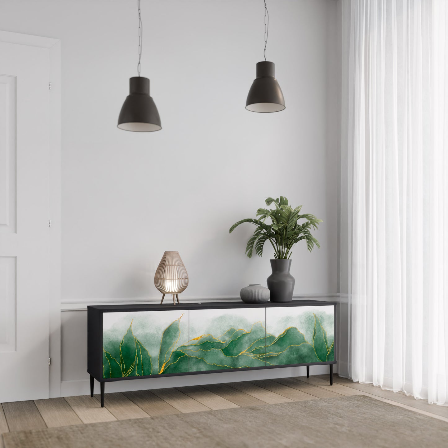 DYR NATURE 3-dörrars TV-bänk i svart finish