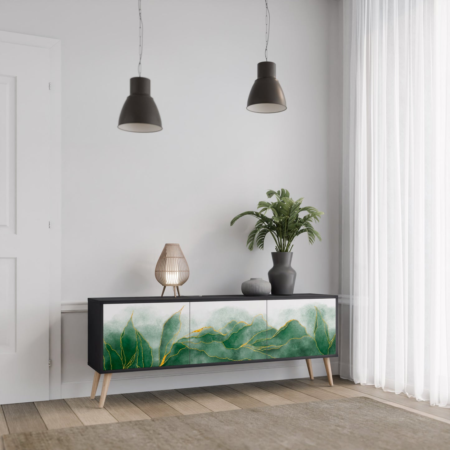 DYR NATURE 3-dörrars TV-bänk i svart finish