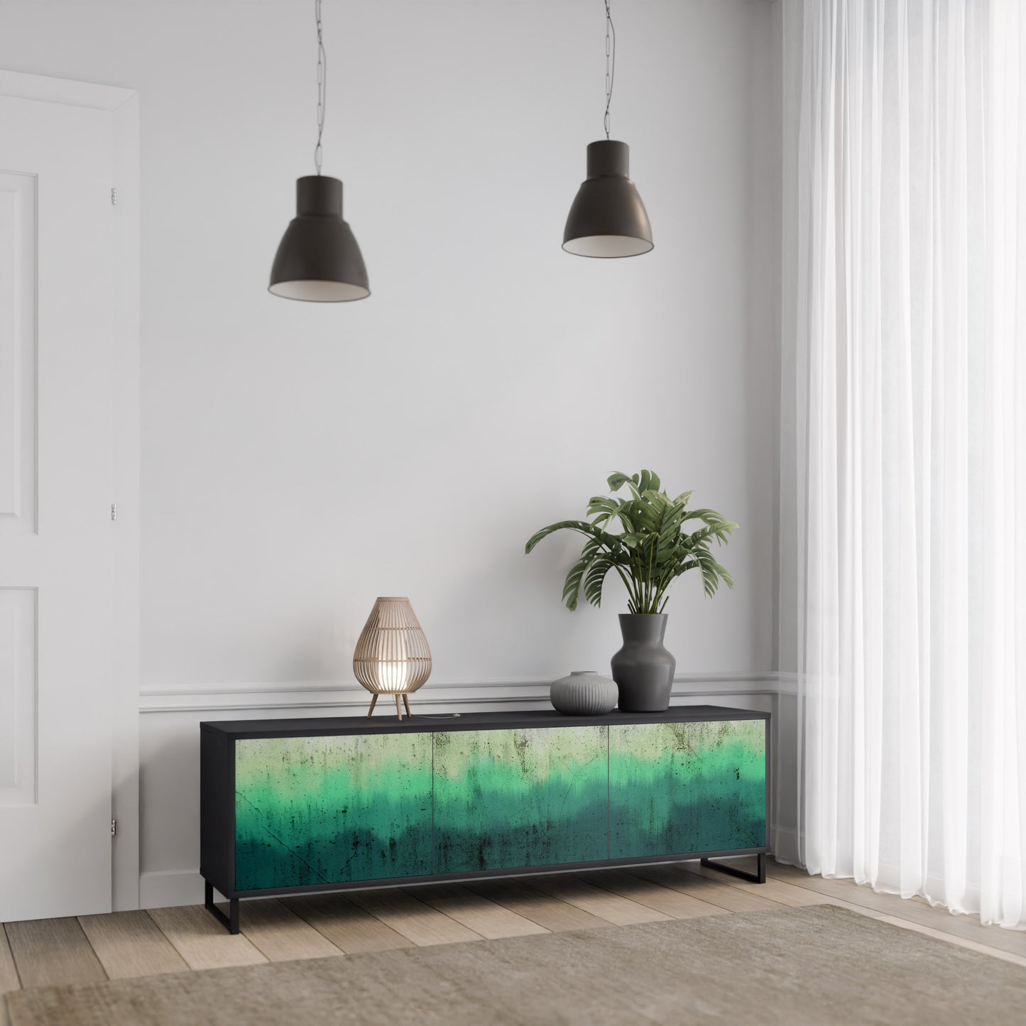NORTHERN LIGHTS 3-dörrars TV-bänk i svart finish