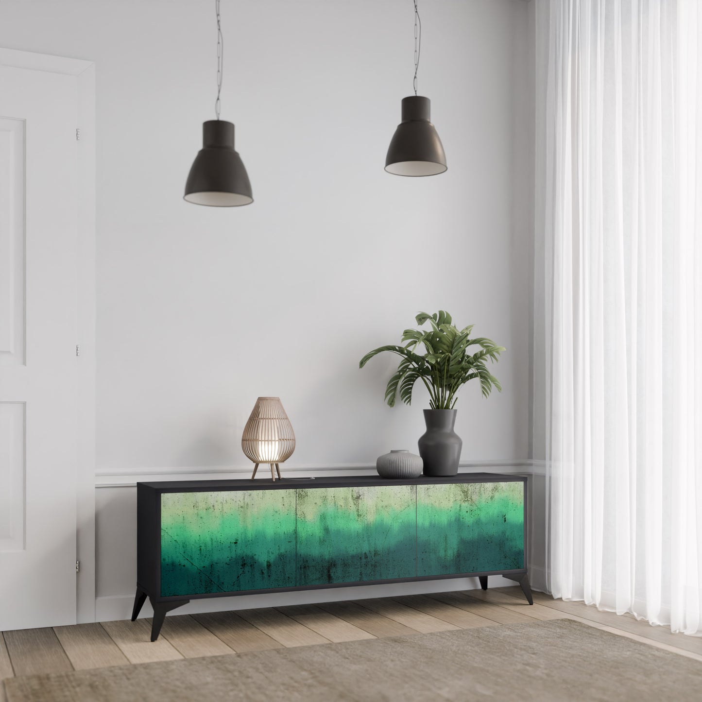 NORTHERN LIGHTS 3-dörrars TV-bänk i svart finish