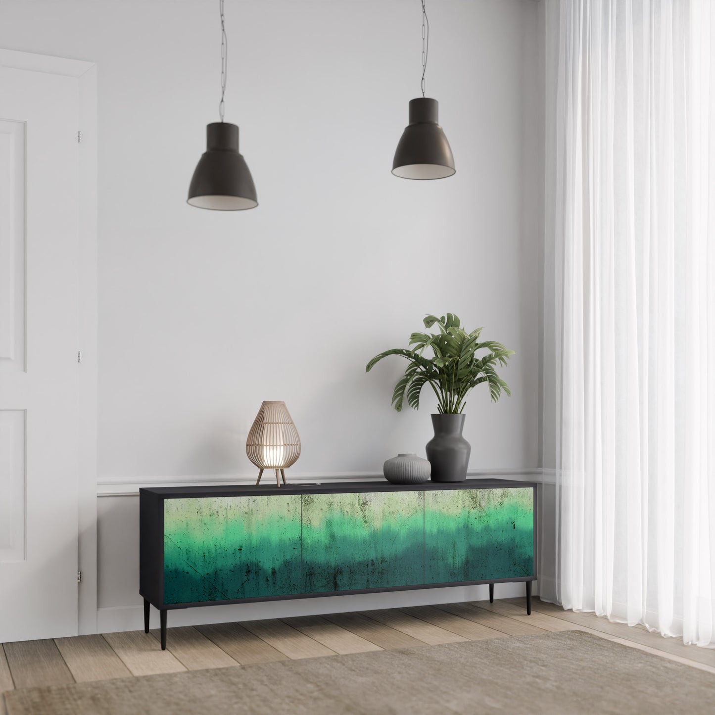 NORTHERN LIGHTS 3-dörrars TV-bänk i svart finish