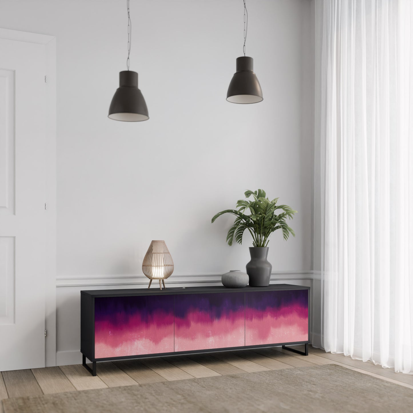 AURORA BOREALIS 3-dörrars TV-bänk i svart finish