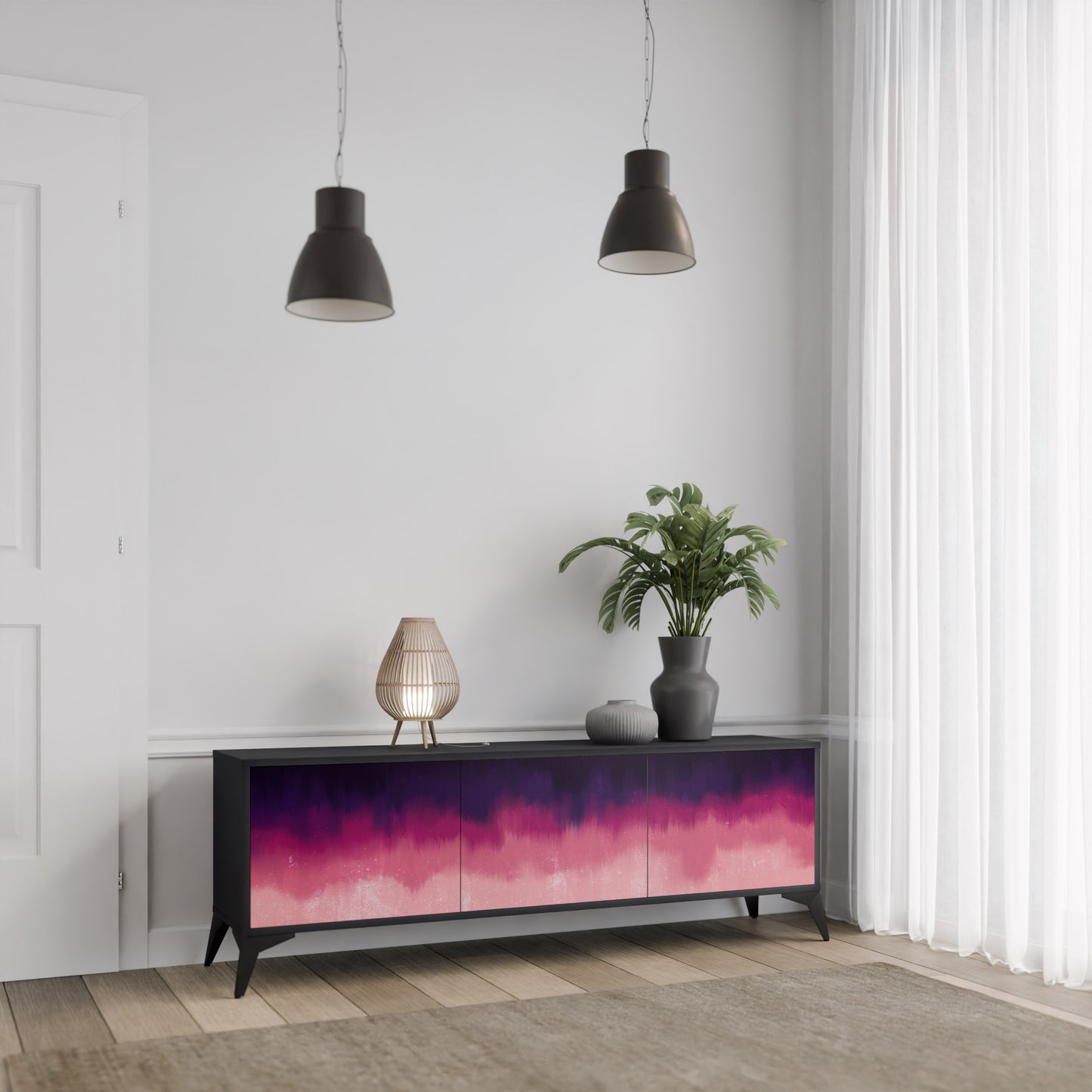 AURORA BOREALIS 3-dörrars TV-bänk i svart finish