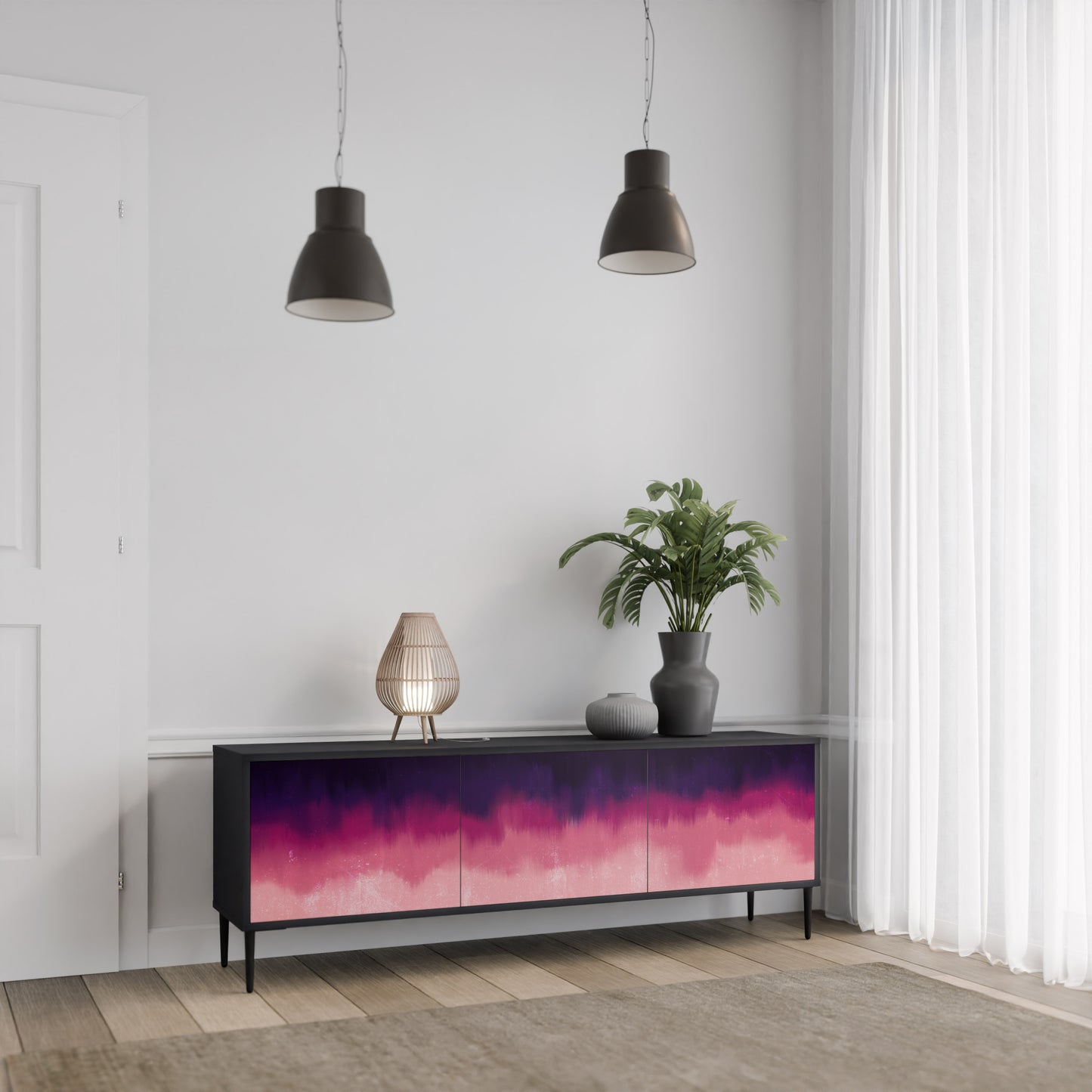 AURORA BOREALIS 3-dörrars TV-bänk i svart finish