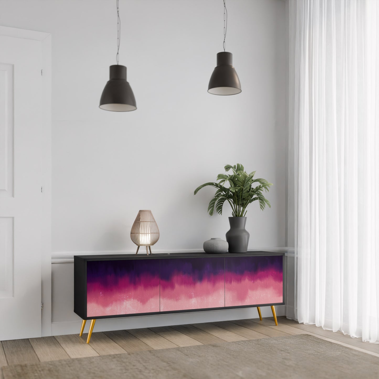 AURORA BOREALIS 3-dörrars TV-bänk i svart finish