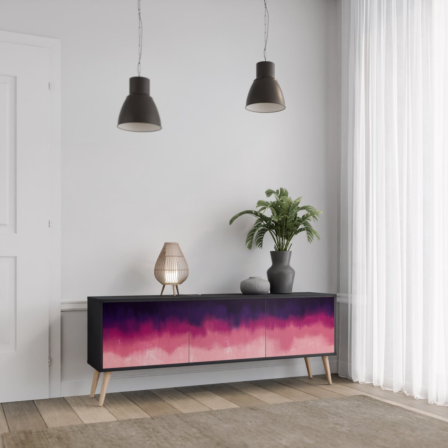AURORA BOREALIS 3-dörrars TV-bänk i svart finish