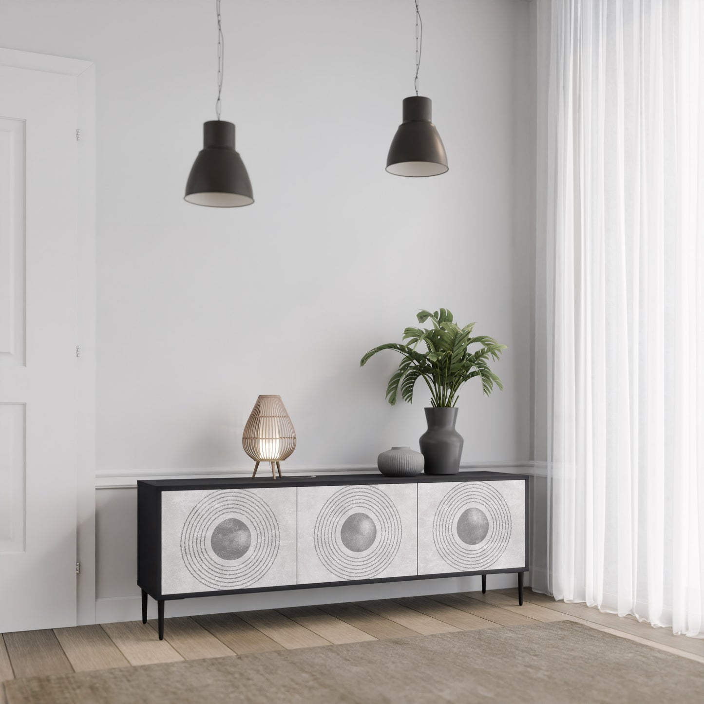 SOLID CIRCLES 3-dörrars TV-bänk i svart finish